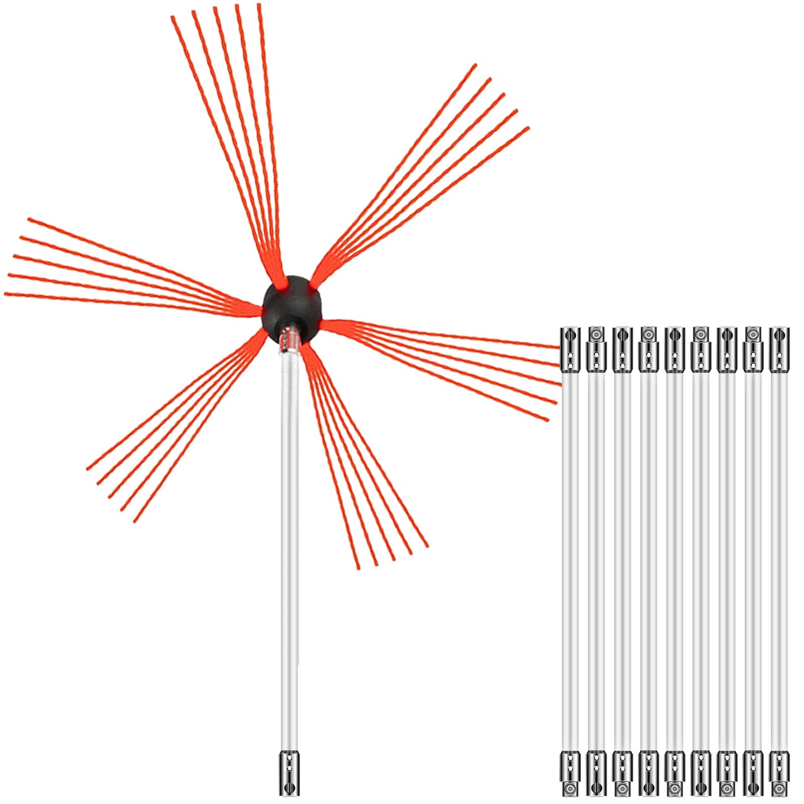 VEVOR Chimney Sweep Kit 33FT Chimney Cleaning Kit Nylon Sooteater Chimney Cleaning Kit Flexible Brush Head Chimney Sweeping Kit Easy Connecting Chimney Brush With 10 White Rods 9