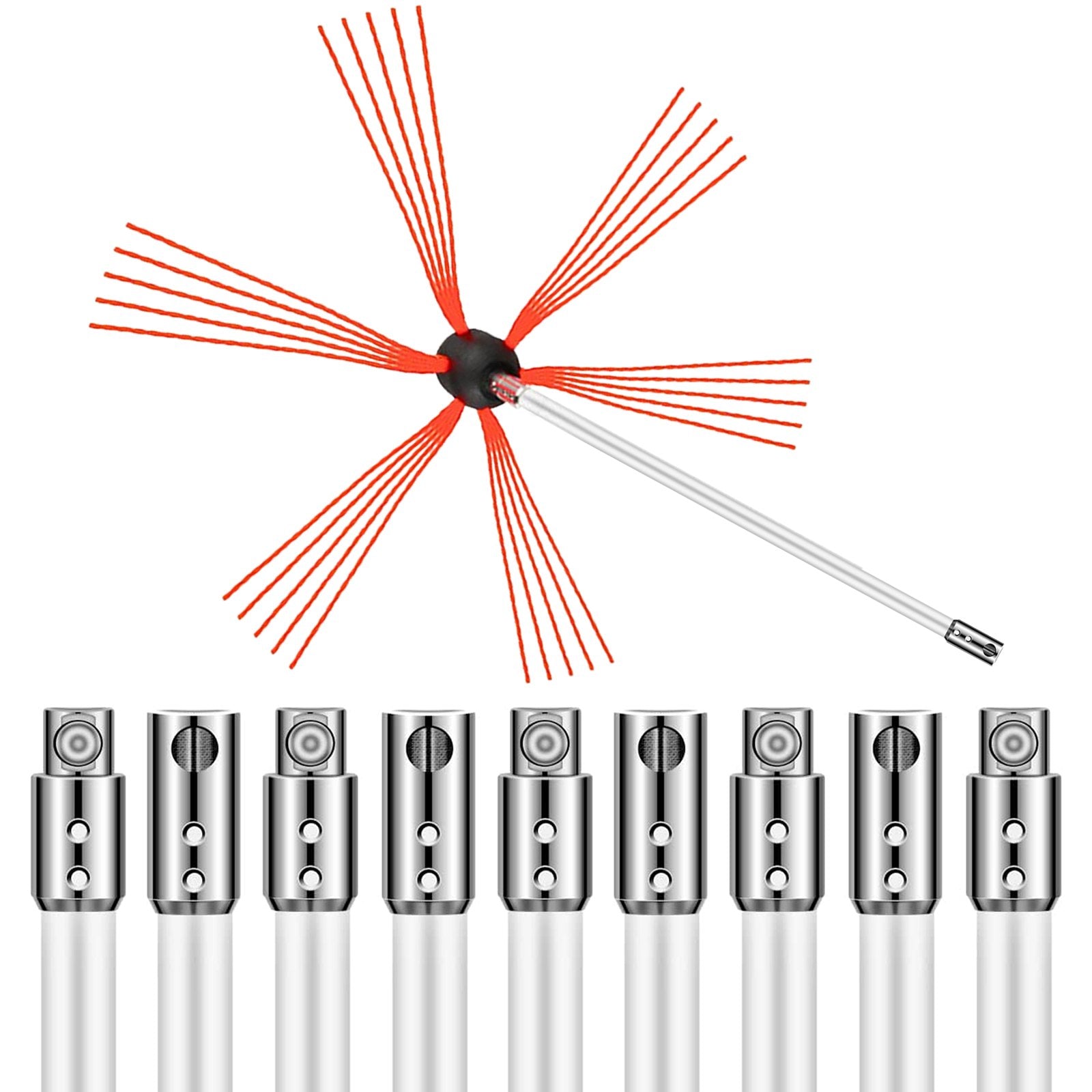 VEVOR Chimney Sweep Kit 33FT Chimney Cleaning Kit Nylon Sooteater Chimney Cleaning Kit Flexible Brush Head Chimney Sweeping Kit Easy Connecting Chimney Brush With 10 White Rods 10