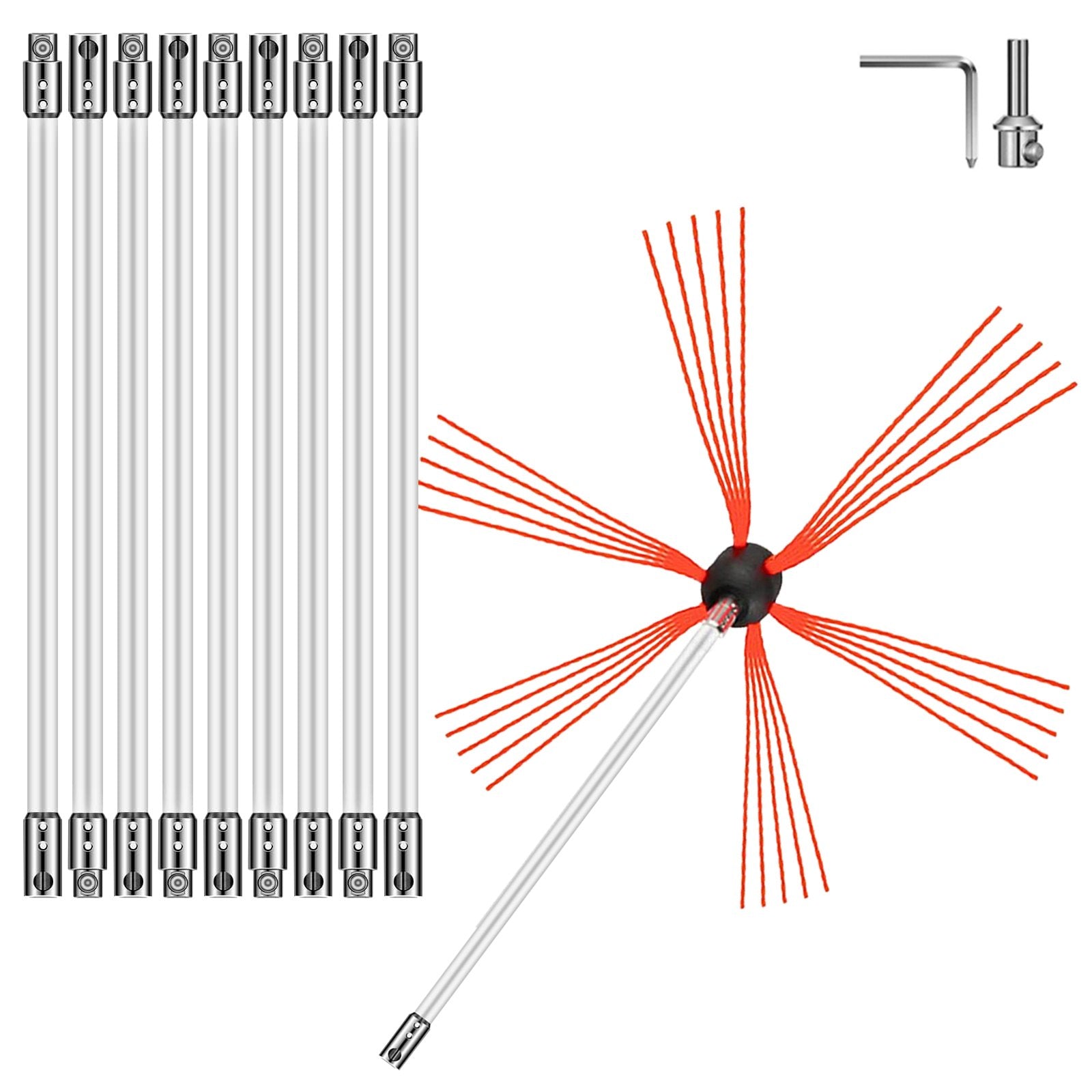VEVOR Chimney Sweep Kit 33FT Chimney Cleaning Kit Nylon Sooteater Chimney Cleaning Kit Flexible Brush Head Chimney Sweeping Kit Easy Connecting Chimney Brush With 10 White Rods 11