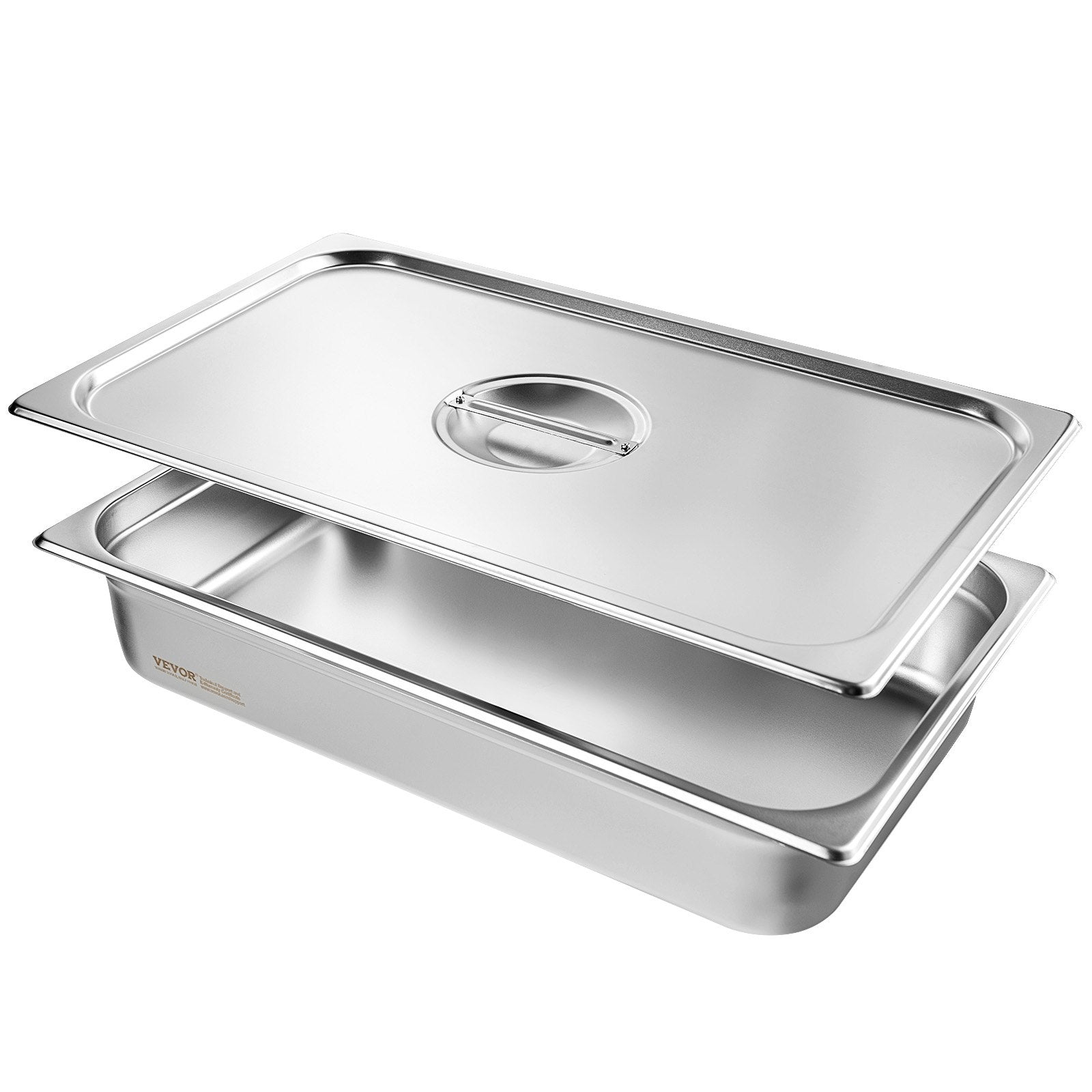 VEVOR 4 Pack Hotel Pans, Full Size Anti-Jam Steam Pan with Lid, 0.8mm Thick Stainless Steel Steam Table Pan, 4-Inch Deep Commercial Table Pan, Catering Storage Food Pan, for Industrial & Scientific