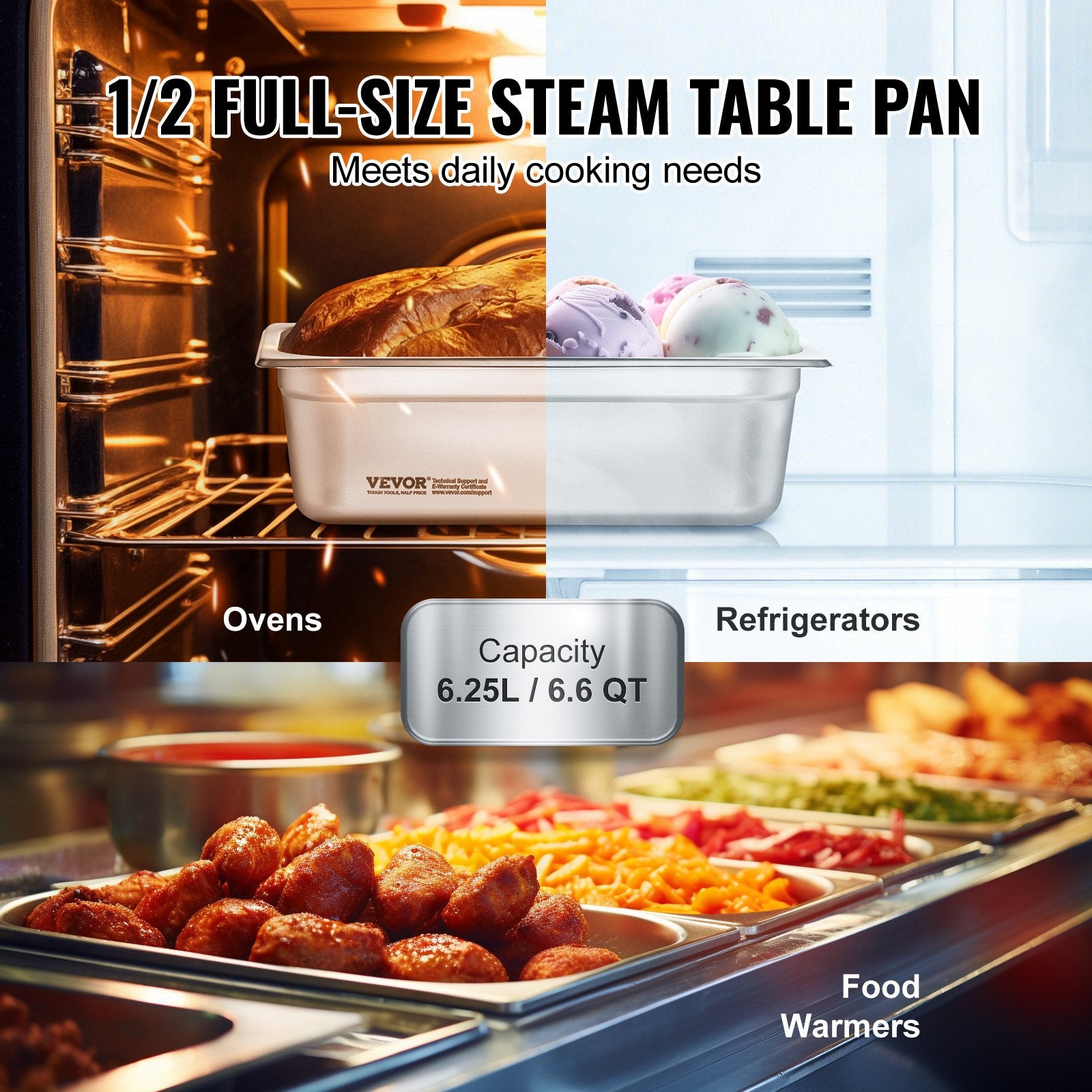 VEVOR 8 Pack Hotel Pans, 1/2 Size Anti-Jam Steam Pan with Lid, 0.8mm Thick Stainless Steel Steam Table Pan, 4-Inch Deep Commercial Table Pan, Catering Storage Food Pan, for Industrial & Scientific 3