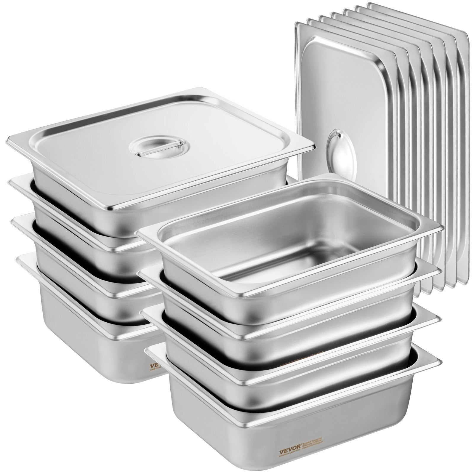 VEVOR 8 Pack Hotel Pans, 1/2 Size Anti-Jam Steam Pan with Lid, 0.8mm Thick Stainless Steel Steam Table Pan, 4-Inch Deep Commercial Table Pan, Catering Storage Food Pan, for Industrial & Scientific 9