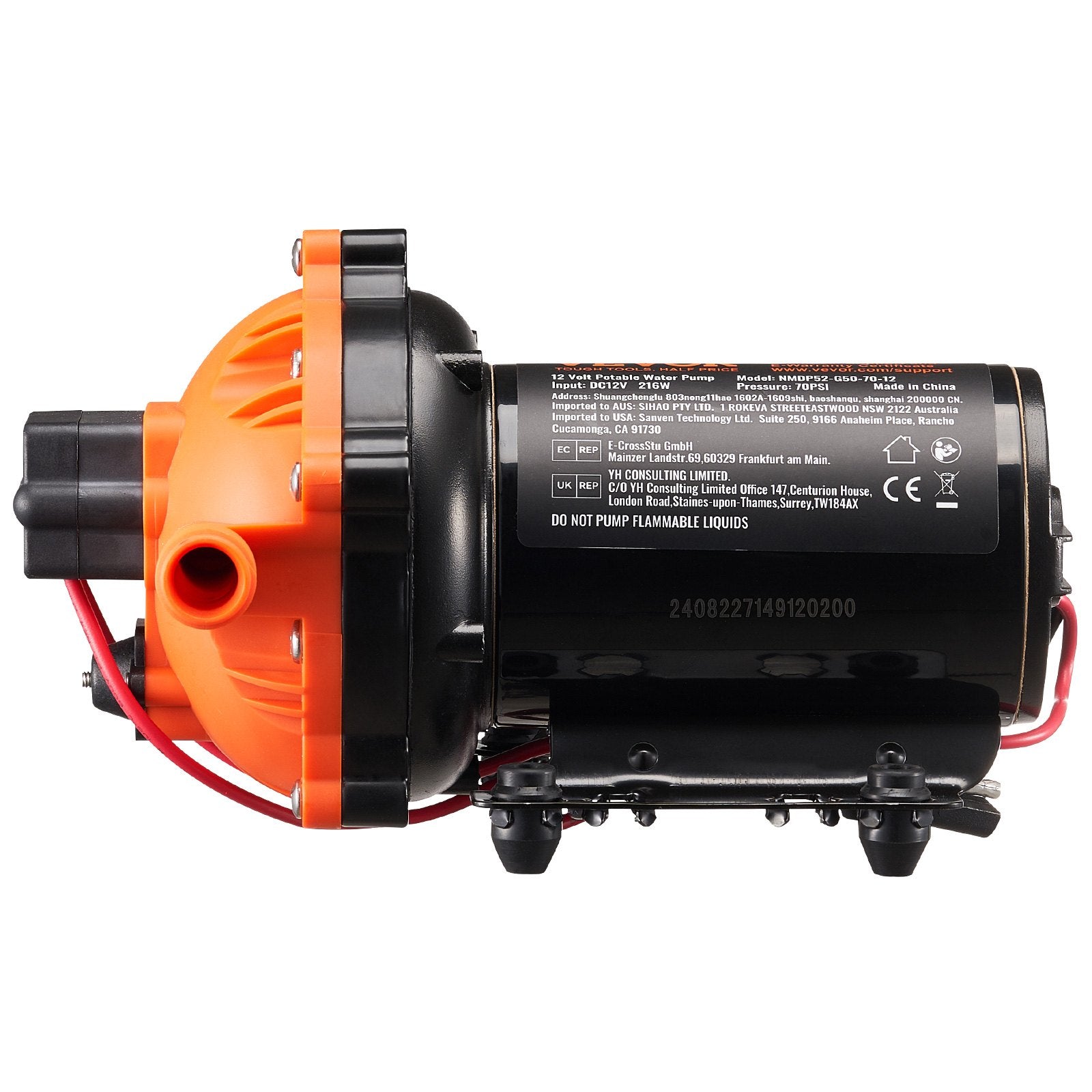 VEVOR Diaphragm Pump 5GPM 18.93 L/min 5-Chamber Water Pump Pressure Switch 11