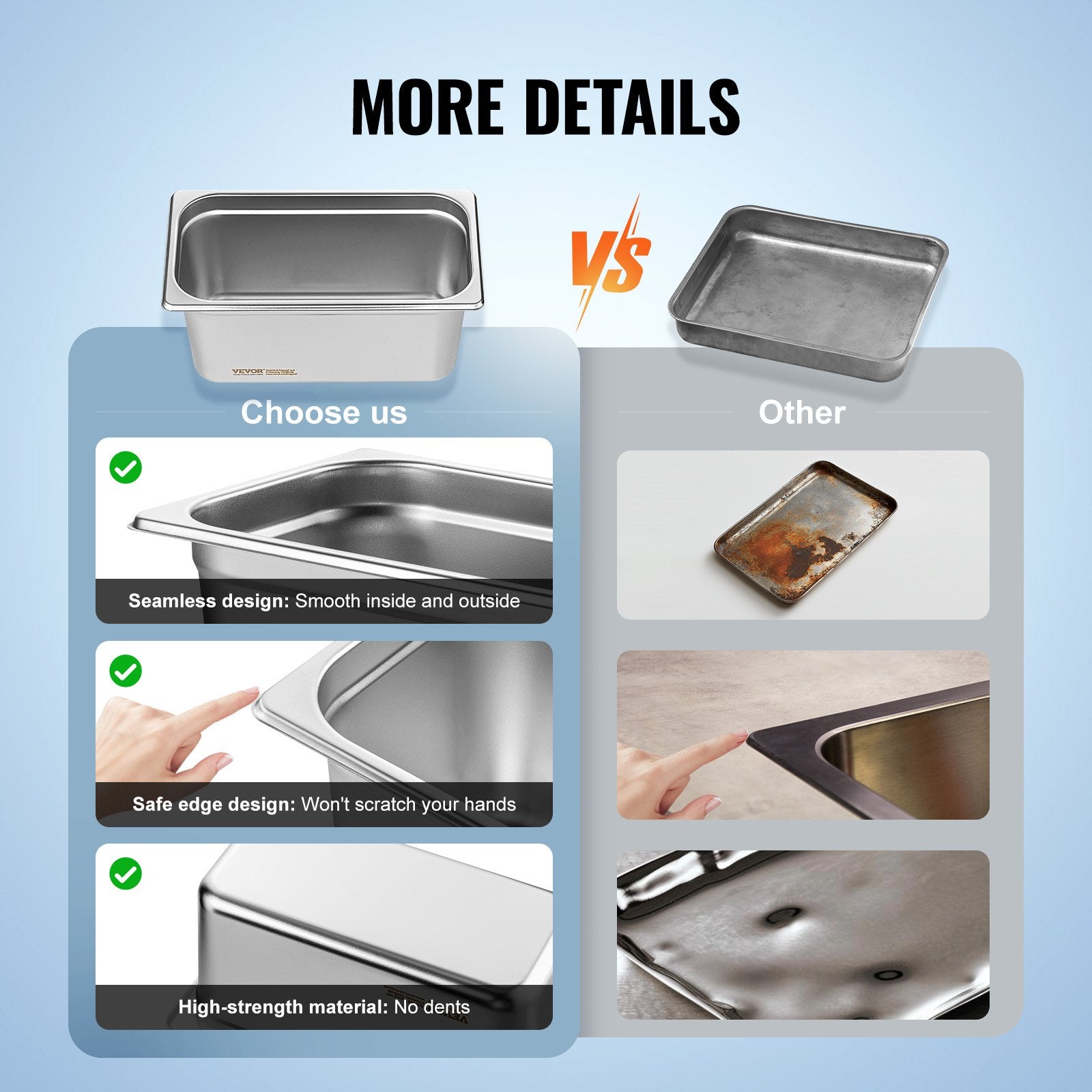 VEVOR 8 Pack Hotel Pans, 1/3 Size Anti-Jam Steam Pan with Lid, 0.8mm Thick Stainless Steel Steam Table Pan, 6-Inch Deep Commercial Table Pan, Catering Storage Food Pan, for Industrial & Scientific 6