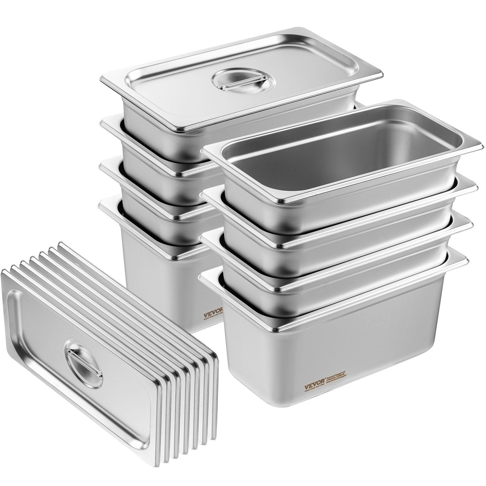VEVOR 8 Pack Hotel Pans, 1/3 Size Anti-Jam Steam Pan with Lid, 0.8mm Thick Stainless Steel Steam Table Pan, 6-Inch Deep Commercial Table Pan, Catering Storage Food Pan, for Industrial & Scientific 9