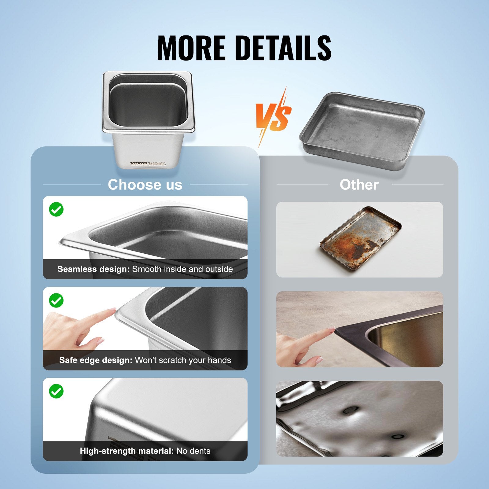 VEVOR 6 Pack Hotel Pans, 1/6  Size Anti-Jam Steam Pan, 0.8mm Thick Stainless Steel Restaurant Steam Table Pan, 6-Inch Deep Commercial Table Pan, Catering Storage Food Pan, for Industrial & Scientific 6