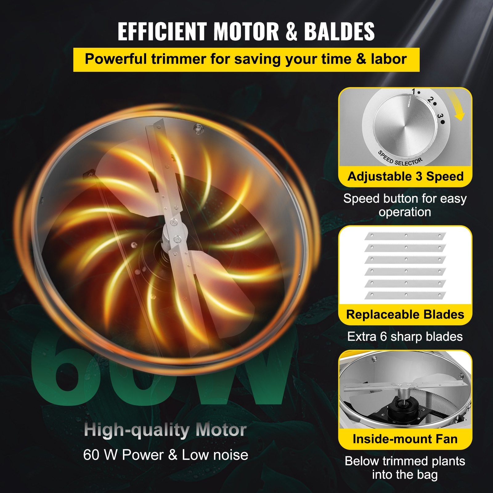 VEVOR Automatic Bud Trimmer, 18" Electric Trimmer, Stainless Steel Leaf Bud Automatic Hydroponic with High-Speed Blade Trim, Three Speed Strong Durable Bud Trimmer Leaves Fall into Included Bag 3