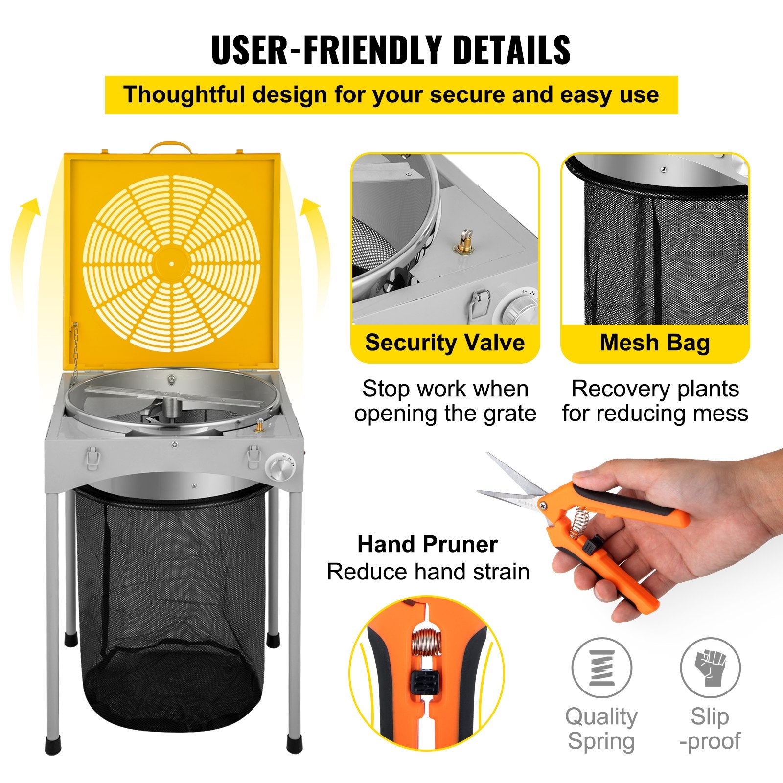 VEVOR Automatic Bud Trimmer, 18" Electric Trimmer, Stainless Steel Leaf Bud Automatic Hydroponic with High-Speed Blade Trim, Three Speed Strong Durable Bud Trimmer Leaves Fall into Included Bag 4