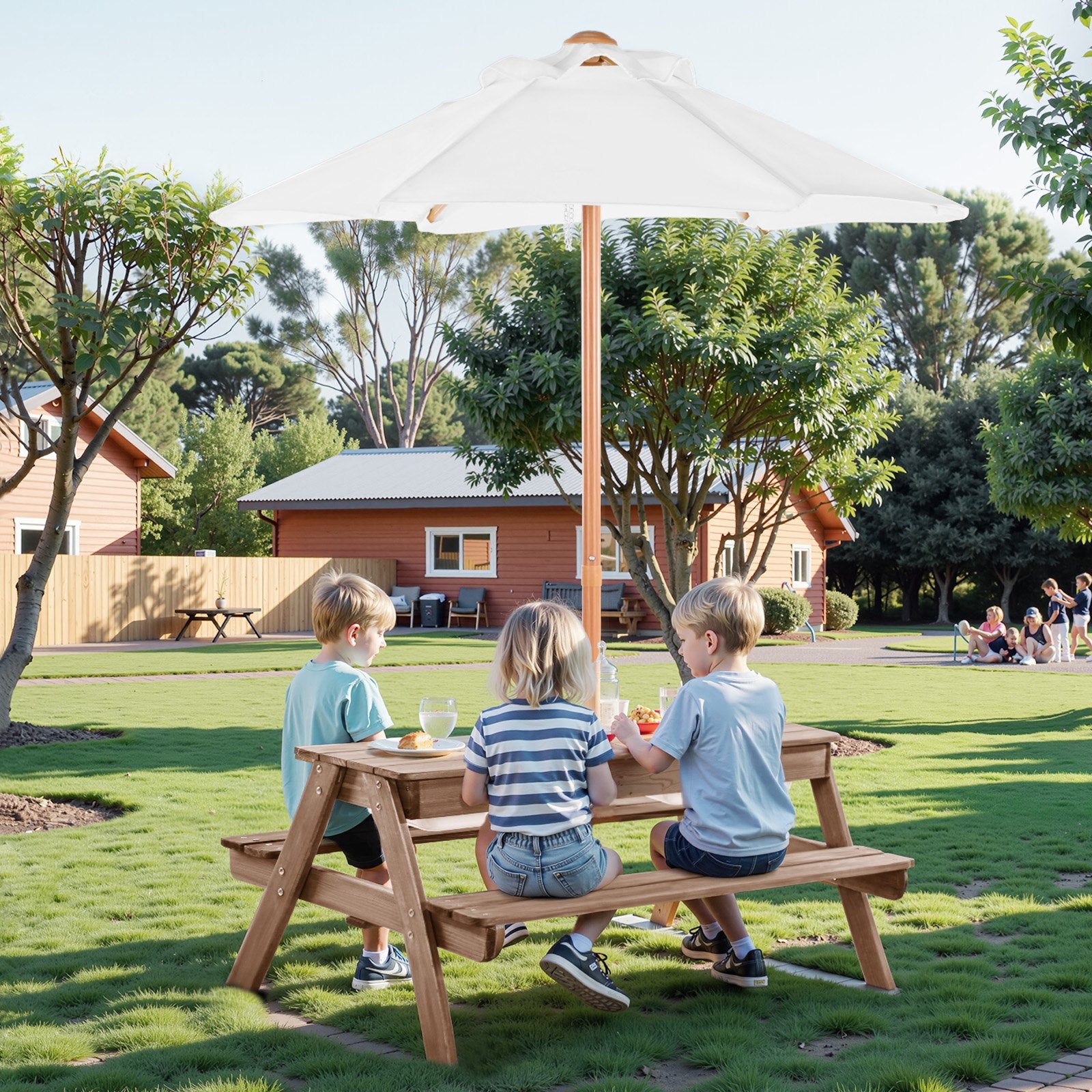 VEVOR Picnic Table Wooden Tables and Bench Set Umbrella Garden Indoor Outdoor 8