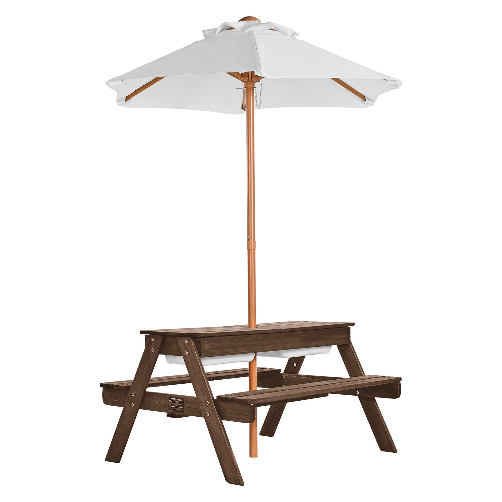 VEVOR Picnic Table Wooden Tables and Bench Set Umbrella Garden Indoor Outdoor 10