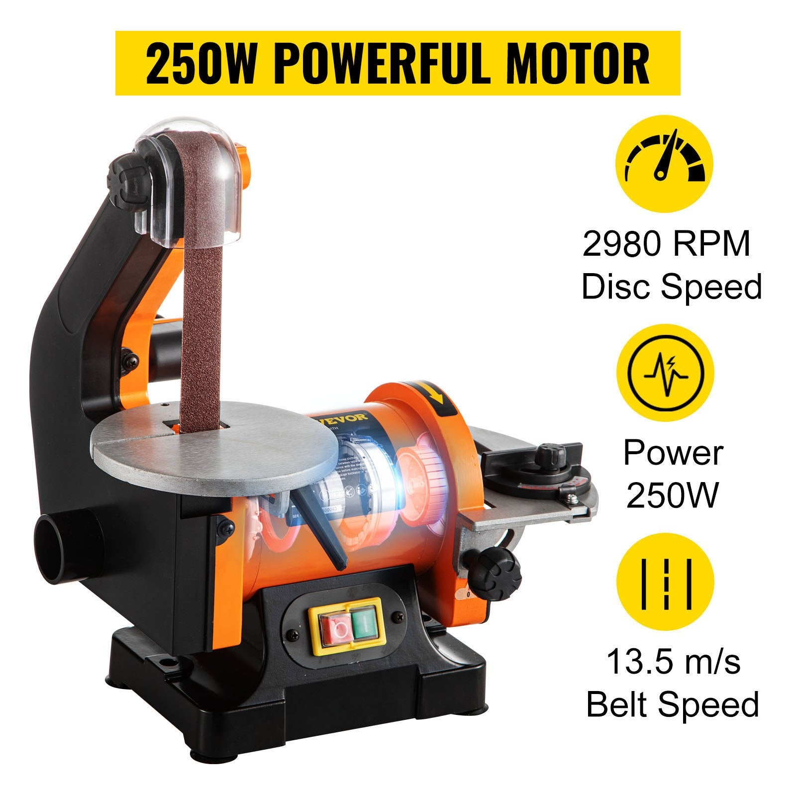 VEVOR Belt Sander 300W Grinder Sander 1 x 30 Inch Electric Belt & Disc Sander 2950 RPM Variable Speed (300W) 4