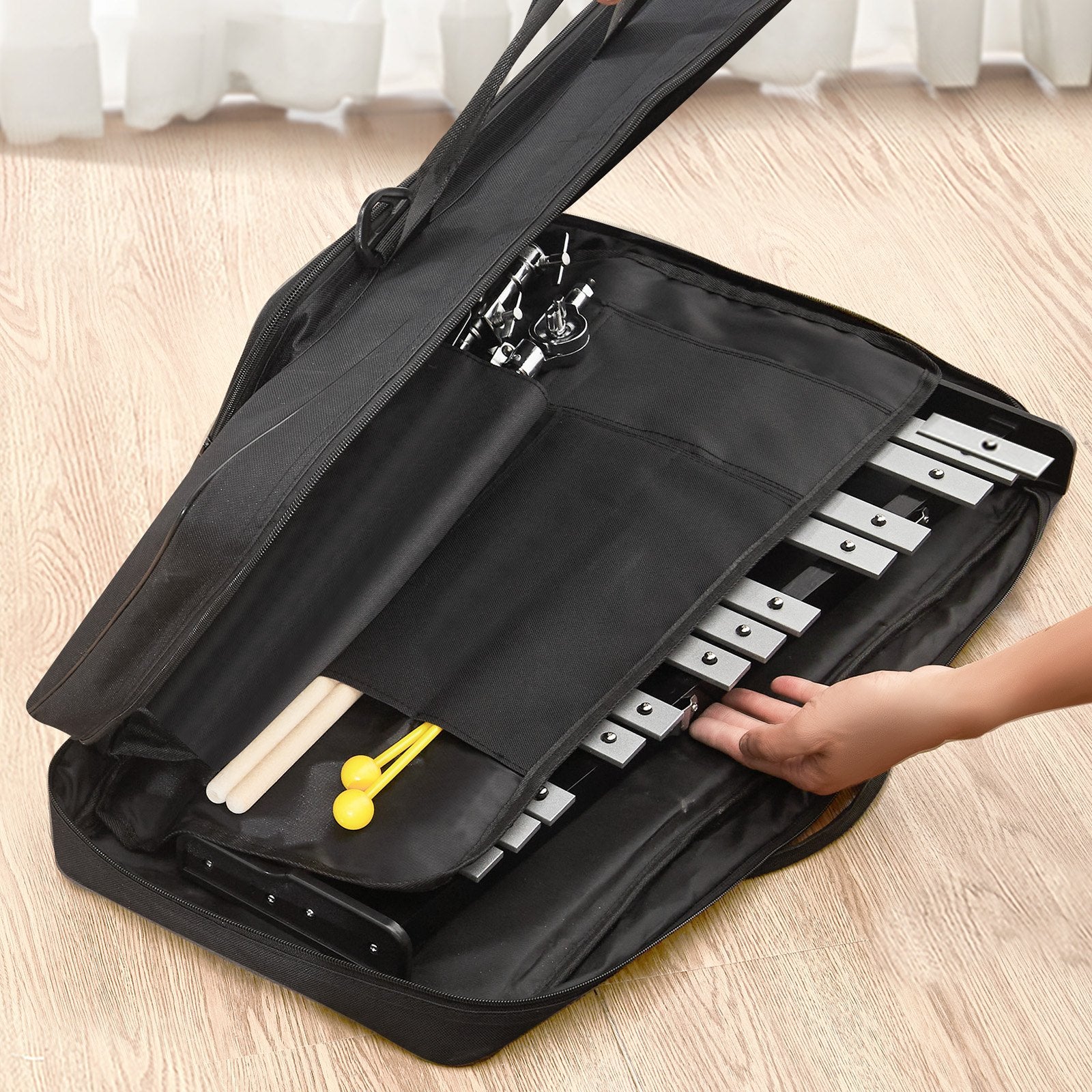 VEVOR 32 Note Glockenspiel Xylophone Bell Kit, Professional Percussion Instrument Set with Mallets, Drum Sticks, Music Stand, Adjustable Stand and Carrying Bag for Students & Adults 8