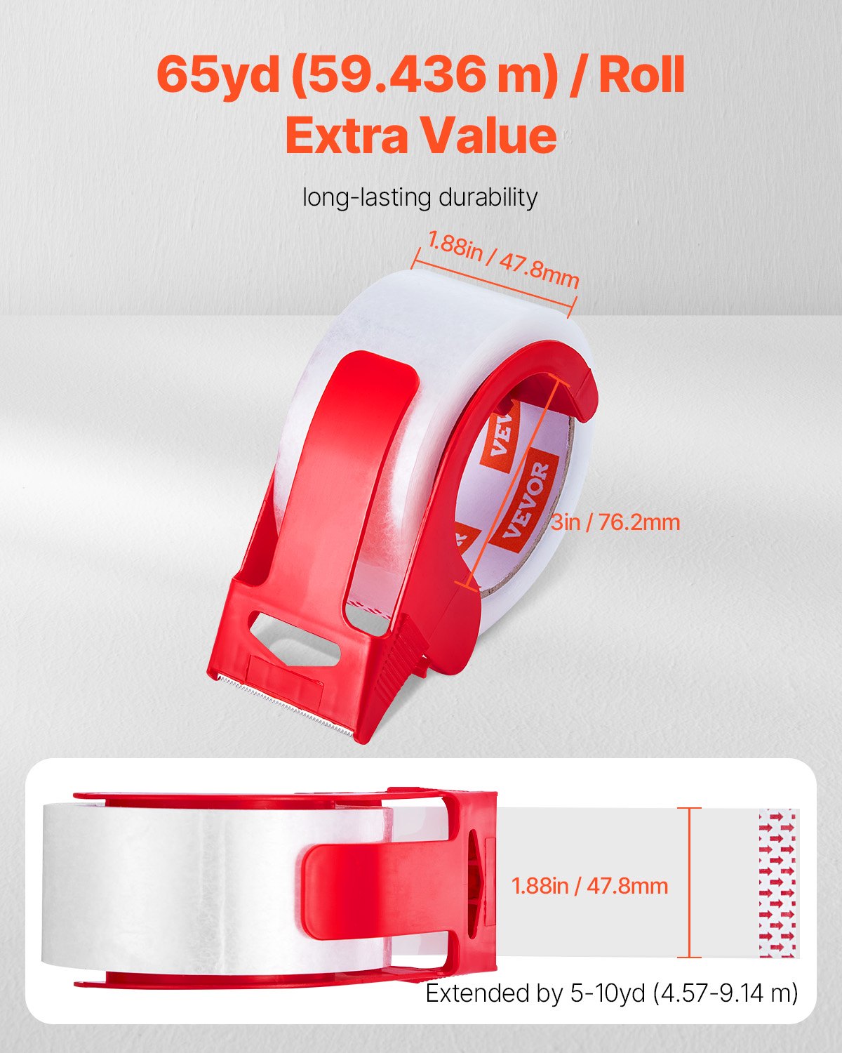 VEVOR Packing Tape 12 Rolls 65 Yards Clear Shipping Tape with Dispenser 2.7 Mil