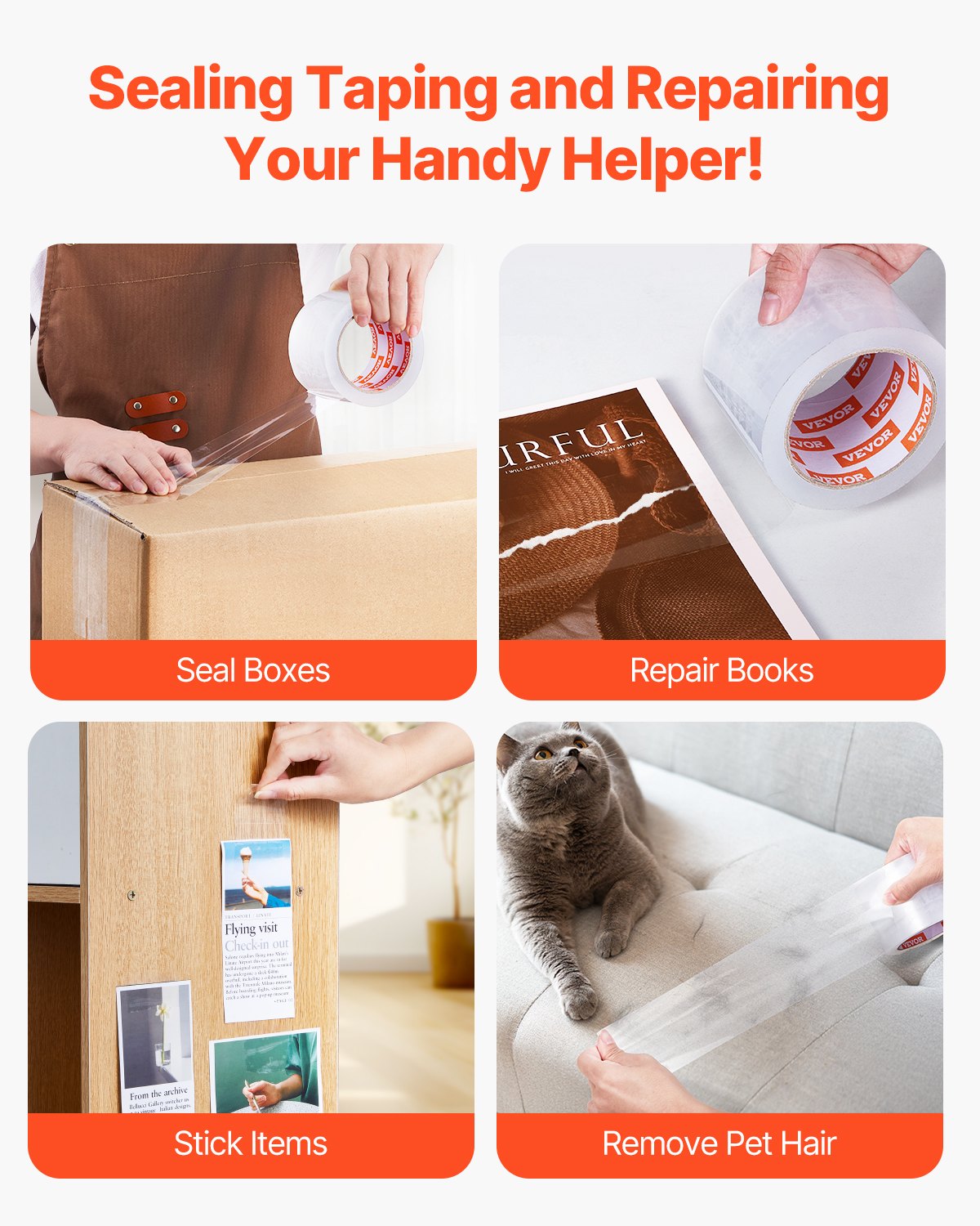 VEVOR Clear Packing Tape 6 Rolls 65 Yards Heavy Duty Clear Packing Tapes 2.7 Mil 6