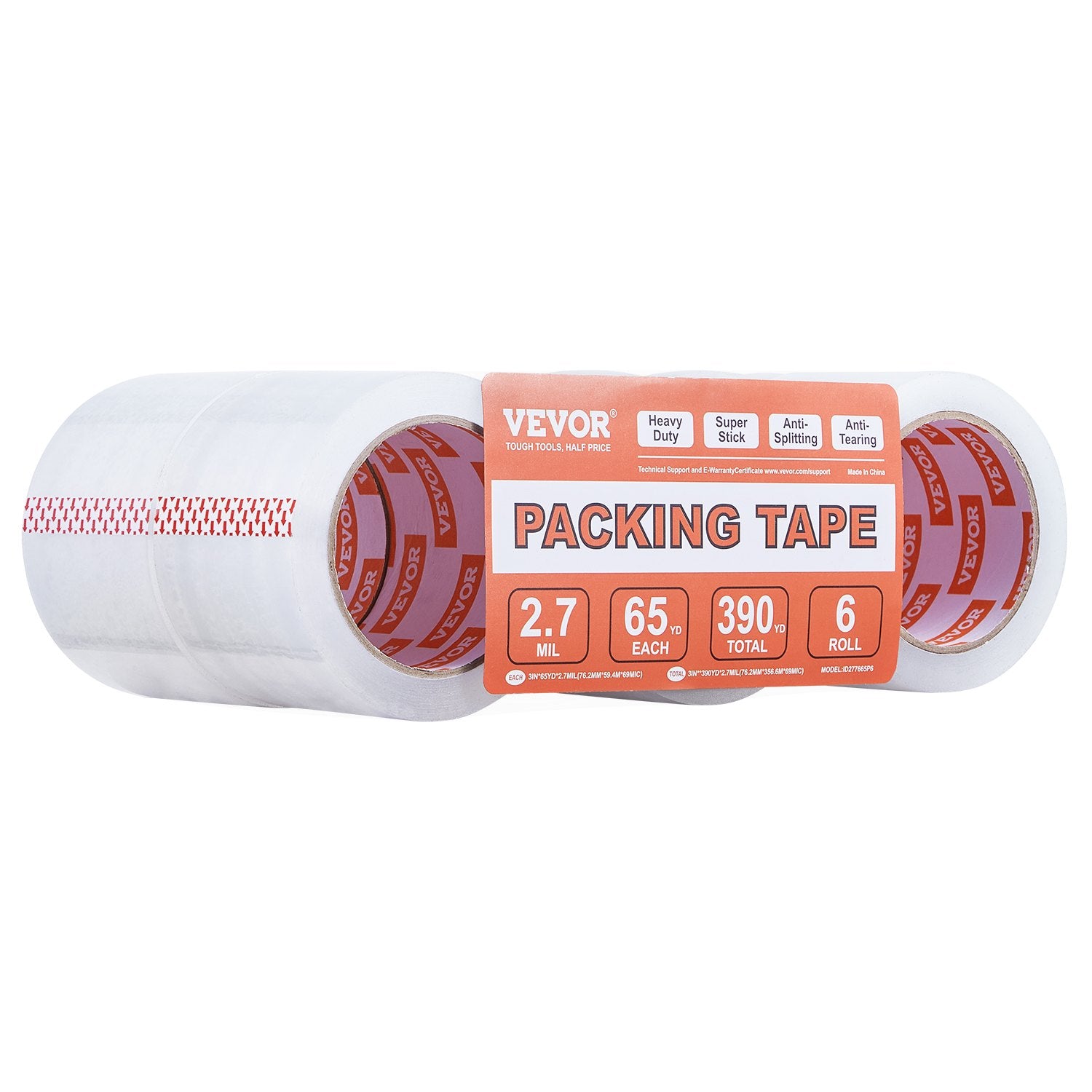 VEVOR Clear Packing Tape 6 Rolls 65 Yards Heavy Duty Clear Packing Tapes 2.7 Mil 11