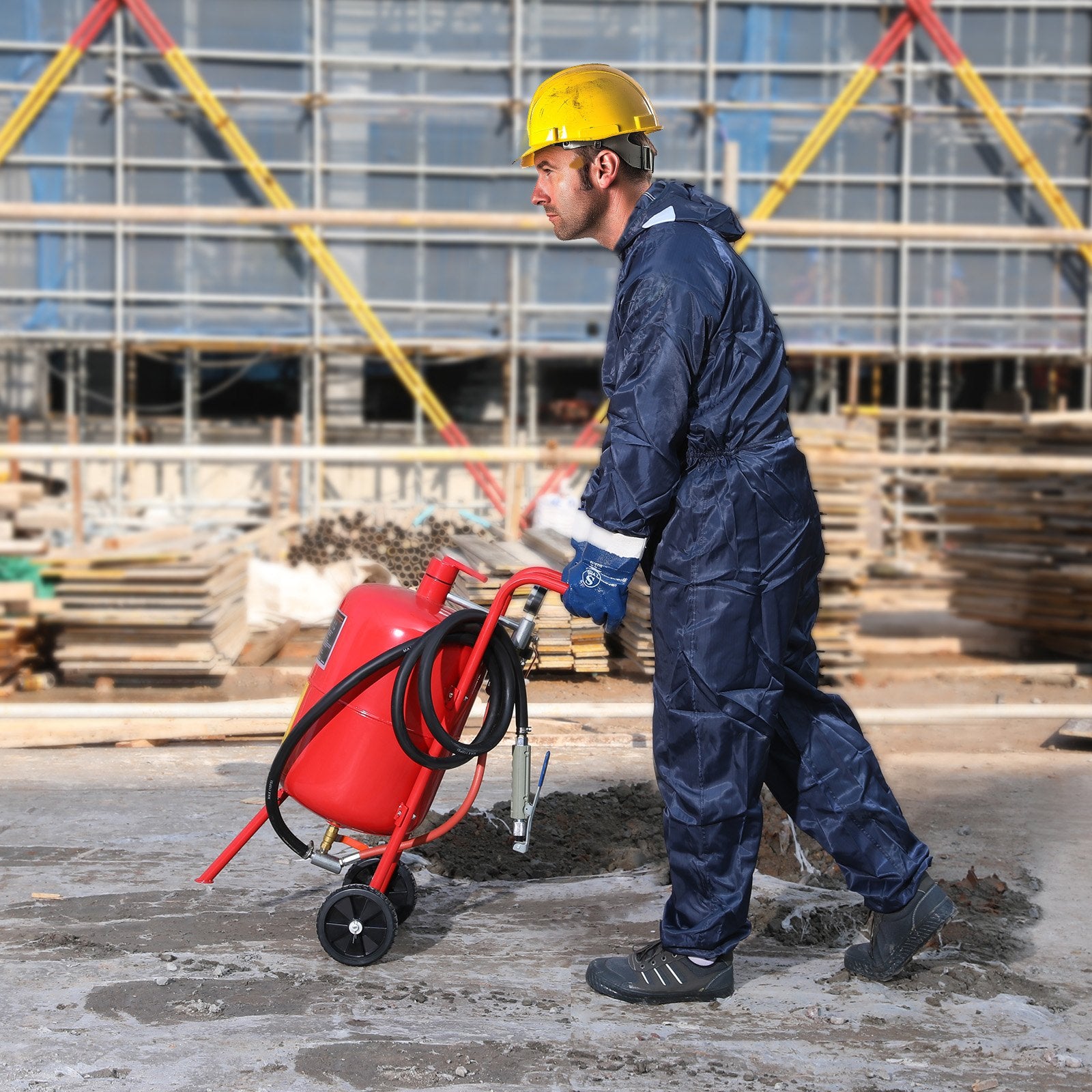 VEVOR 10Gal/40L Sandblaster Equipped w/Nozzle Shut-Off Valve Pressure Gauge Ceramic Nozzle Rubber Wheels Grit Power Sand Blasters Portable Sandblasting Equipment 8