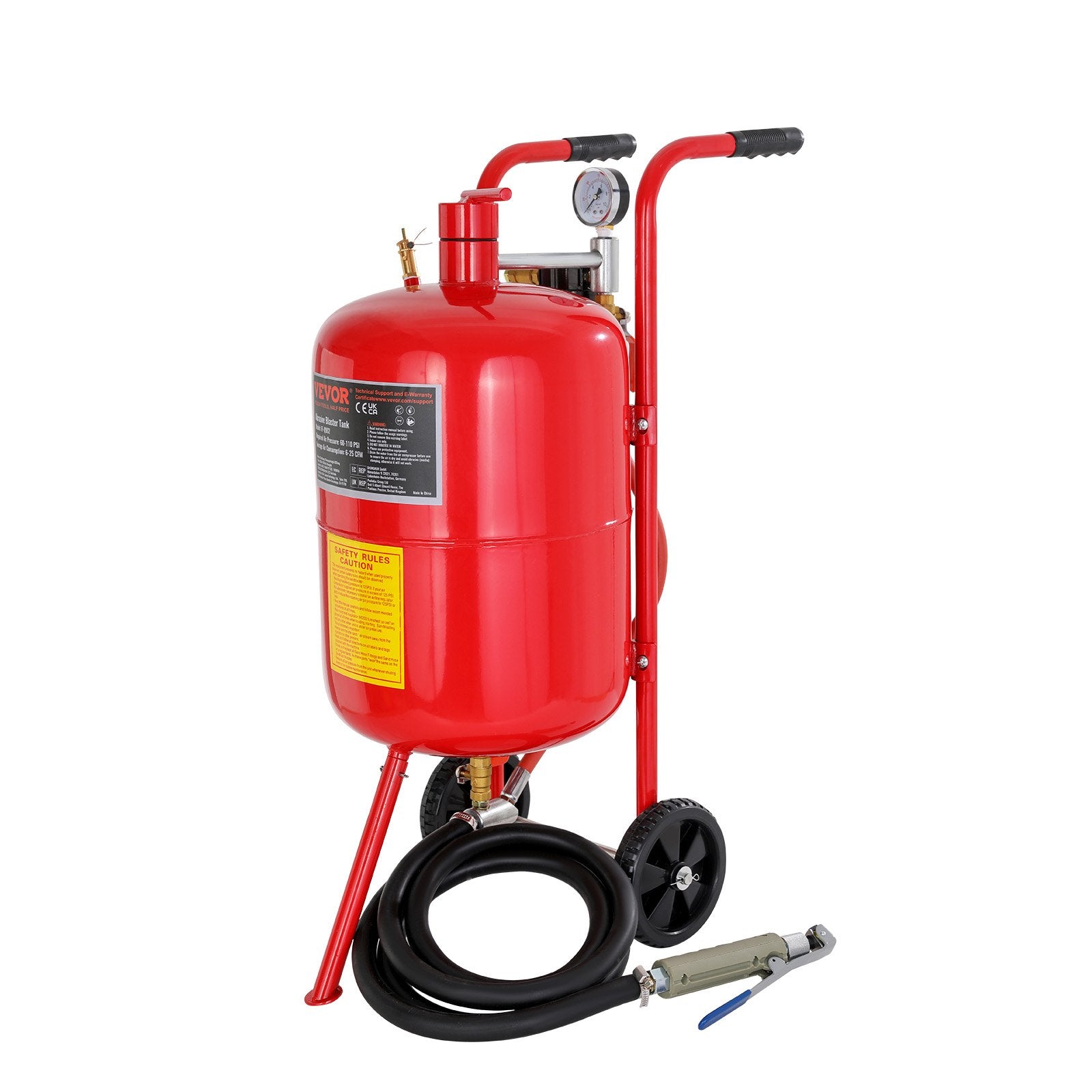 VEVOR 10Gal/40L Sandblaster Equipped w/Nozzle Shut-Off Valve Pressure Gauge Ceramic Nozzle Rubber Wheels Grit Power Sand Blasters Portable Sandblasting Equipment 9