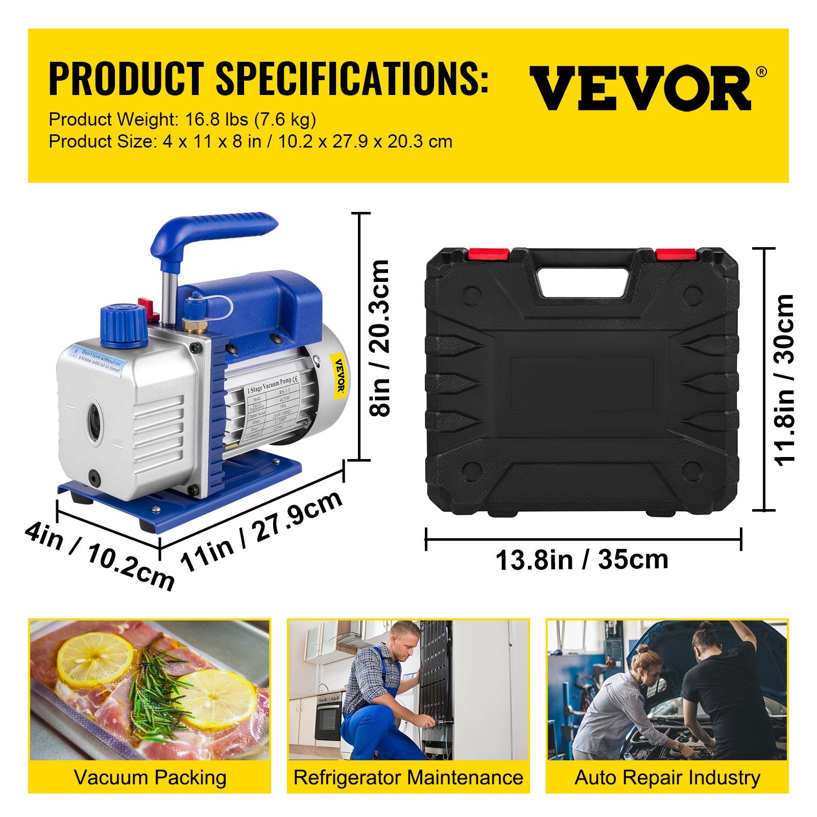 Vevor 4CFM 1/4HP Rotary Vane Vacuum Pump + R134AManifold Gauge Tester Charging +Hose 6