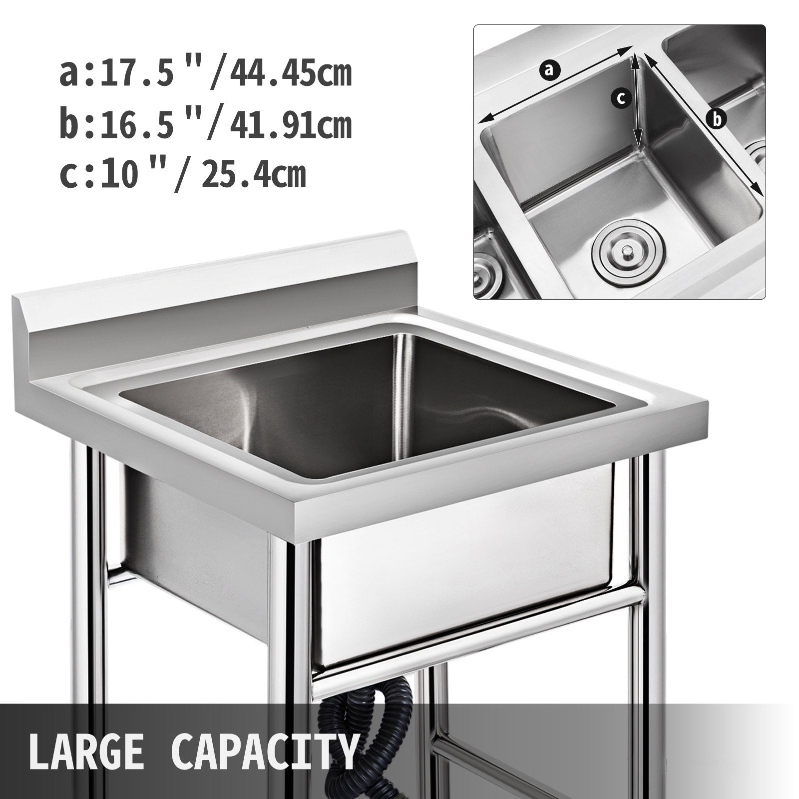 VEVOR Handmade Sink Non-magnetic Stainless Steel Kitchen Sink Hand Made 1 Compartment 44.4 x 41.9 x 25.4 cm Capacity Huge Tub Sink for Farmhouse Cafe Shop Hospital 3