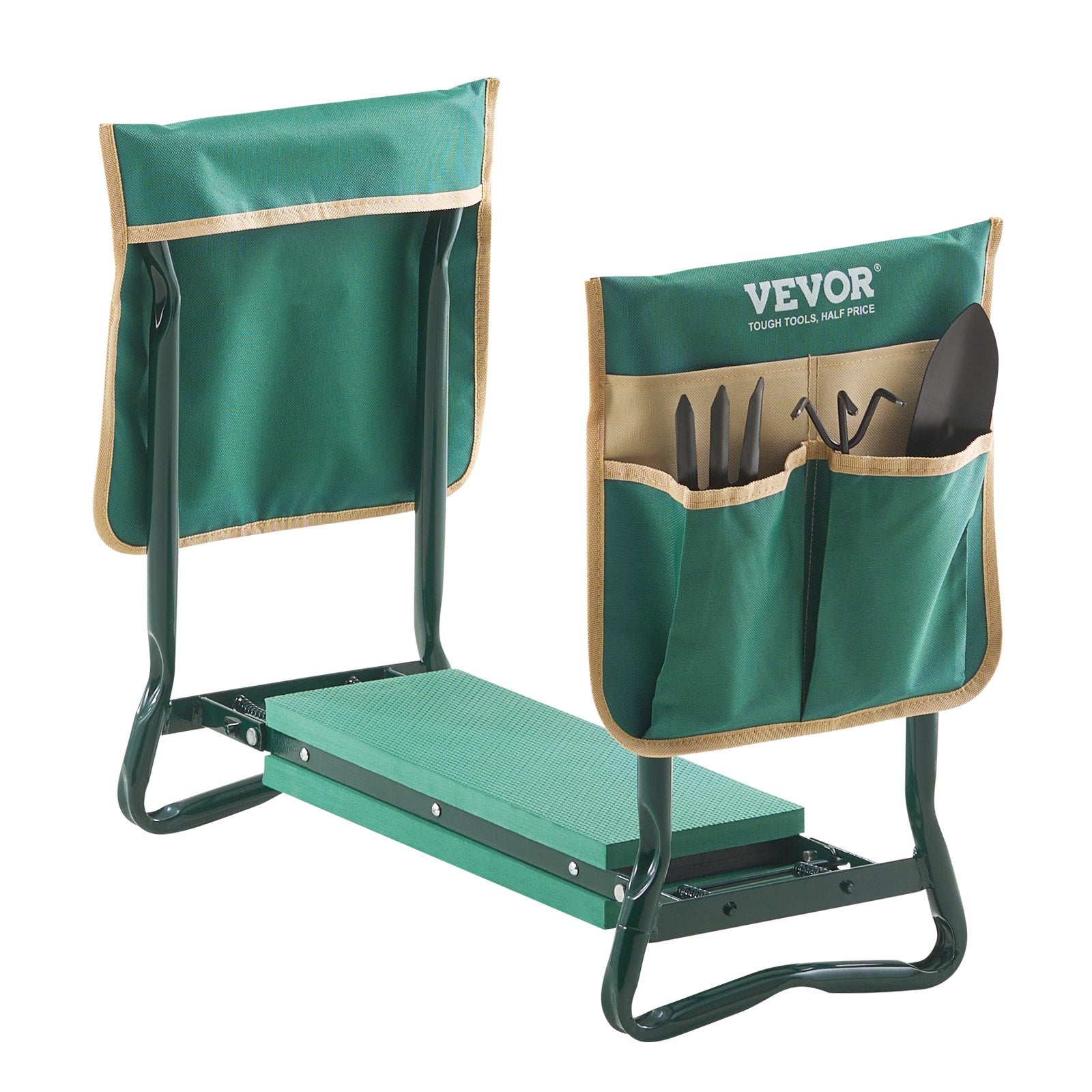 VEVOR Garden Kneeler and Seat, 6 in Wide Kneeling Pad, Heavy Duty Garden Kneeling Stool, Folding Garden Seat with 2 Tool Bags, Relieve Knee & Back Pain, Portable Garden Bench for Women Grandparents