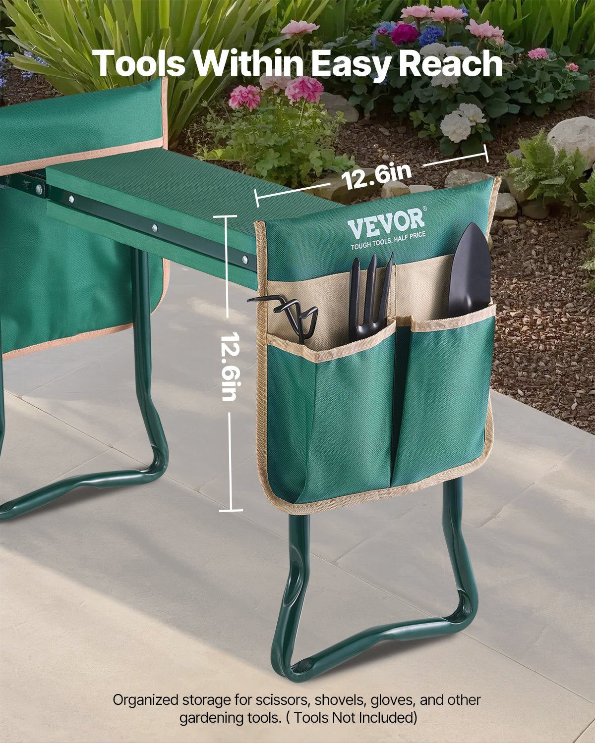 VEVOR Garden Kneeler and Seat, 6 in Wide Kneeling Pad, Heavy Duty Garden Kneeling Stool, Folding Garden Seat with 2 Tool Bags, Relieve Knee & Back Pain, Portable Garden Bench for Women Grandparents 5