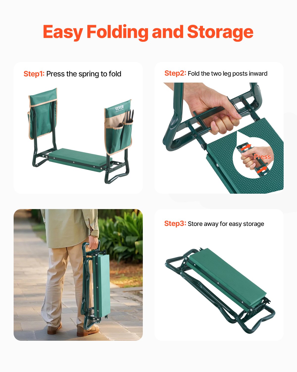 VEVOR Garden Kneeler and Seat, 6 in Wide Kneeling Pad, Heavy Duty Garden Kneeling Stool, Folding Garden Seat with 2 Tool Bags, Relieve Knee & Back Pain, Portable Garden Bench for Women Grandparents 6