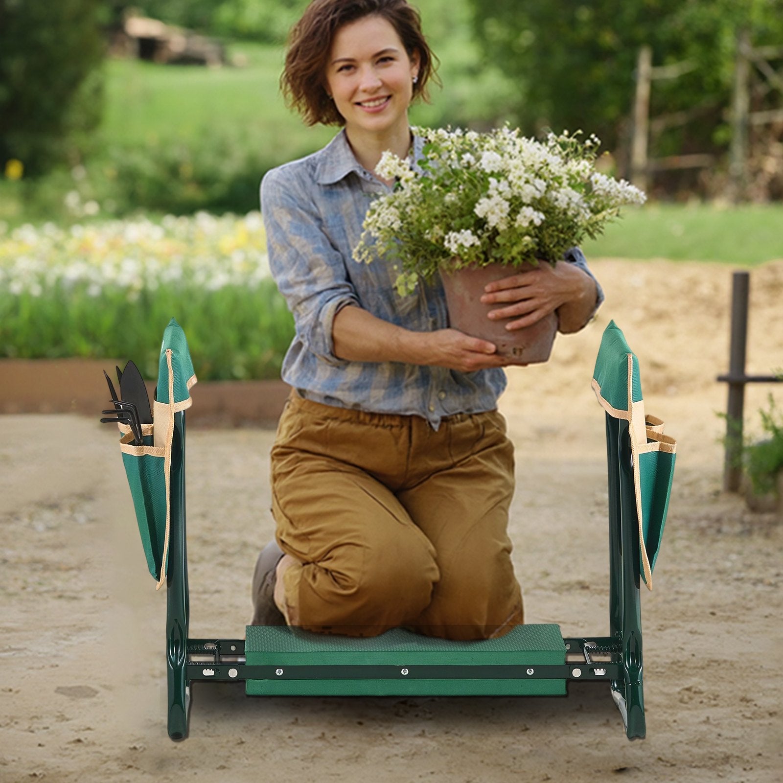 VEVOR Garden Kneeler and Seat, 6 in Wide Kneeling Pad, Heavy Duty Garden Kneeling Stool, Folding Garden Seat with 2 Tool Bags, Relieve Knee & Back Pain, Portable Garden Bench for Women Grandparents 8