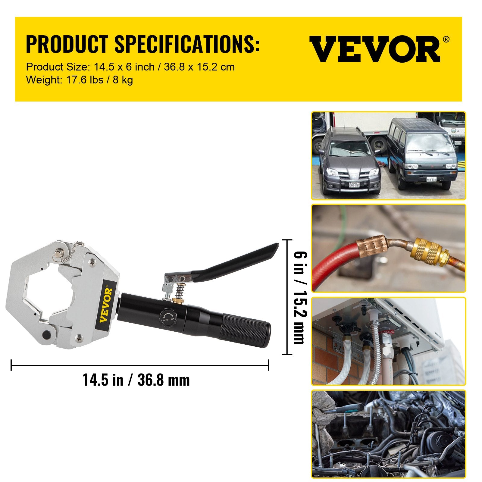 VEVOR Hydraulic Hose Crimper Hydra-Krimp 71500,Manual AC Hose Crimper Kit Air Conditioning Repaire Handheld,Hydraulic Hose Crimping Tool with 7 Die Set, for Barbed and Beaded Hose Fittings 5