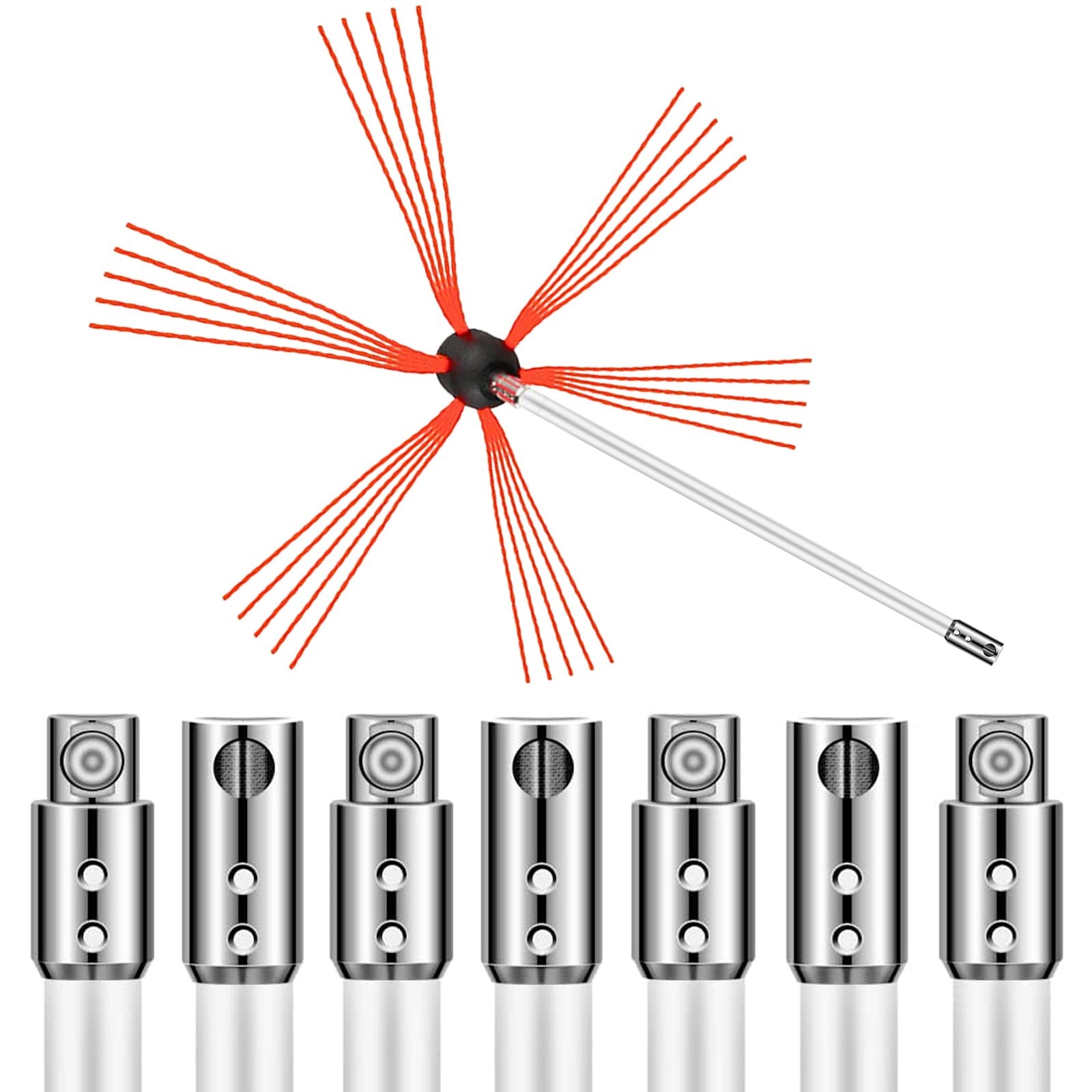 VEVOR Chimney Sweeping Brush Rotary Chimney Brush 315Inch Chimney Brush Rod Kit 8 Rods with Nylon Flexible Rods (8 Rods) 10