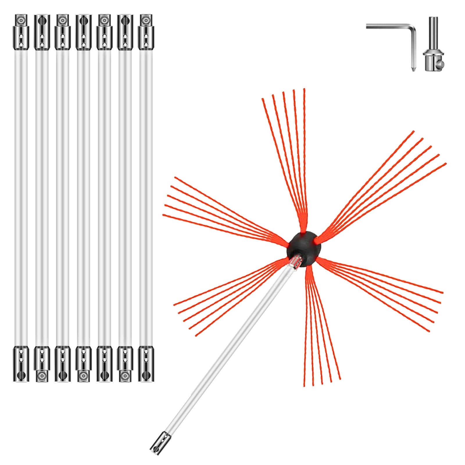 VEVOR Chimney Sweeping Brush Rotary Chimney Brush 315Inch Chimney Brush Rod Kit 8 Rods with Nylon Flexible Rods (8 Rods) 11