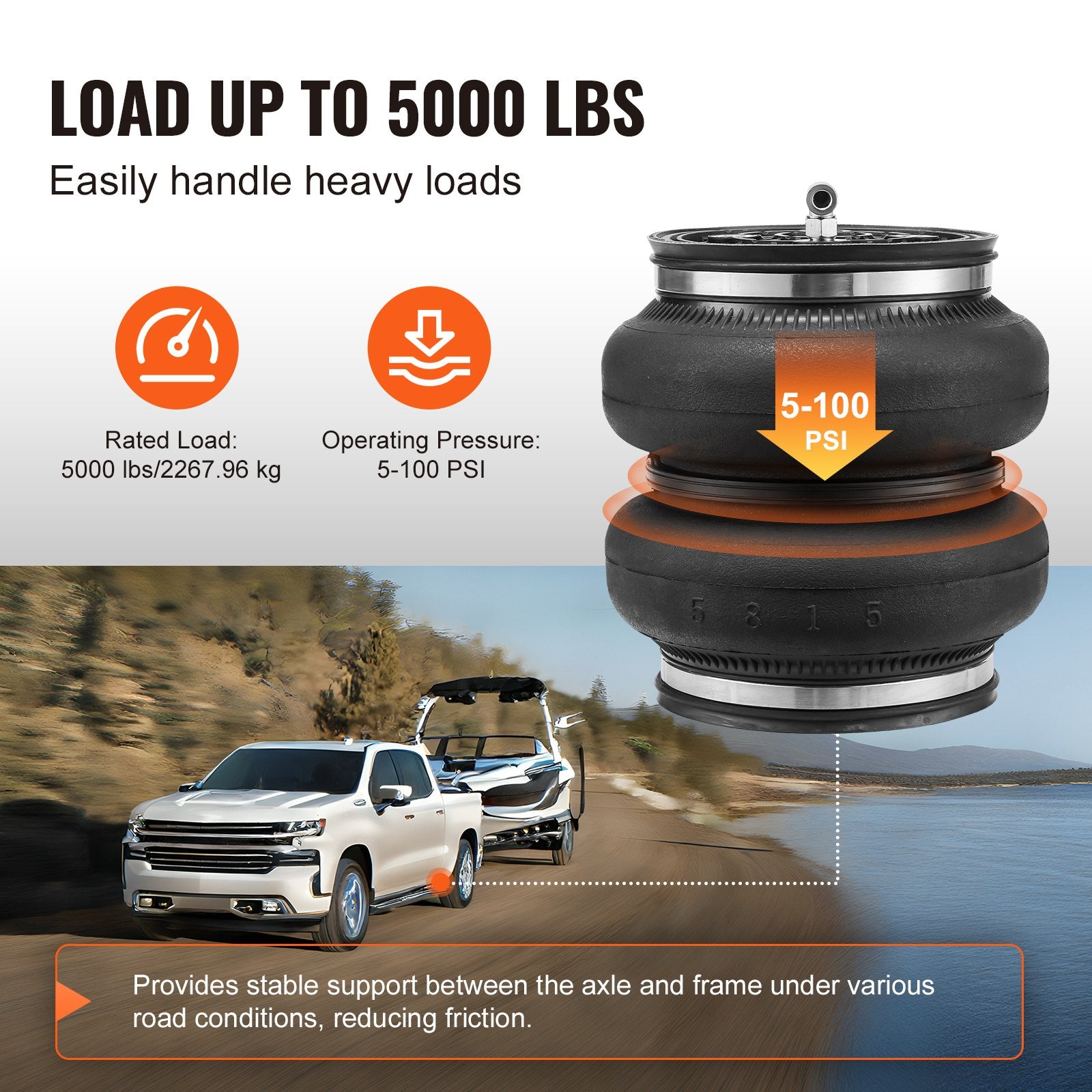 VEVOR Air Bag Suspension Kit, Air Springs Suspension Bag Kit Compatible with 2011-2019 Chevrolet Silverado 2500/3500HD and GMC Sierra 2500/3500HD 4WD RWD, 5000 lbs Loading, 5 to 100 PSI 3