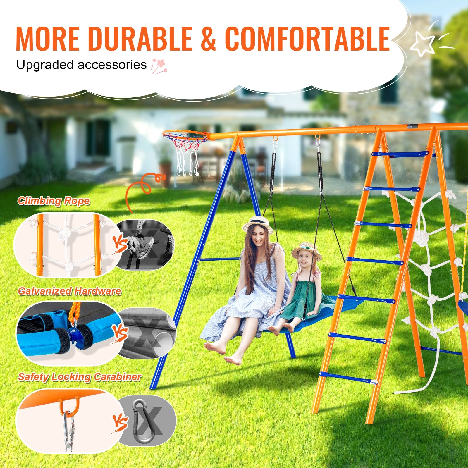VEVOR Swing Sets for Backyard 6 in 1 Swing Set 440lbs Capacity Metal Swingset 4
