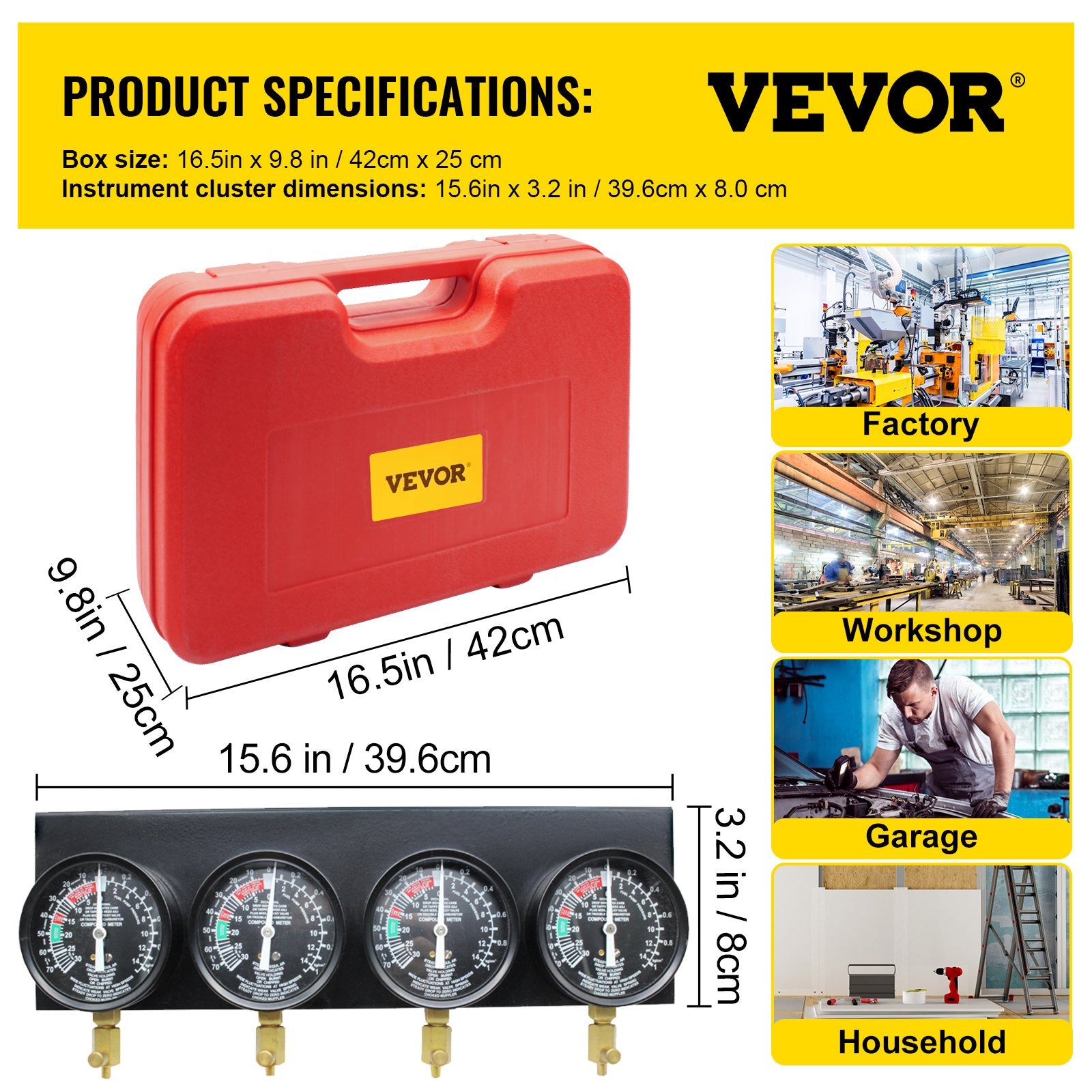 VEVOR Fuel Vacuum Carburetor Synchronize Tool Kit Fuel Vacuum Carburetor Synchronizer carb sync Gauge Set with Rubber Hose 7