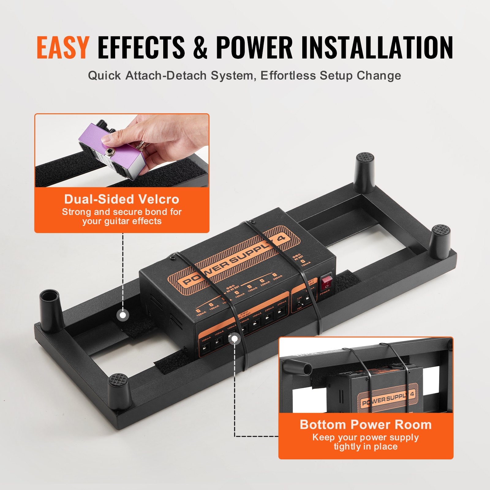 VEVOR Guitar Pedal Board, 15'' x 5.7'', Aluminum Alloy 0.8 lbs Super Light Guitar Effects PedalBoard with Carry Bag High Quality Velcro Fixed Strap Shoulder Strap, Accommodate 4-6 Guitar Pedals, Small 4