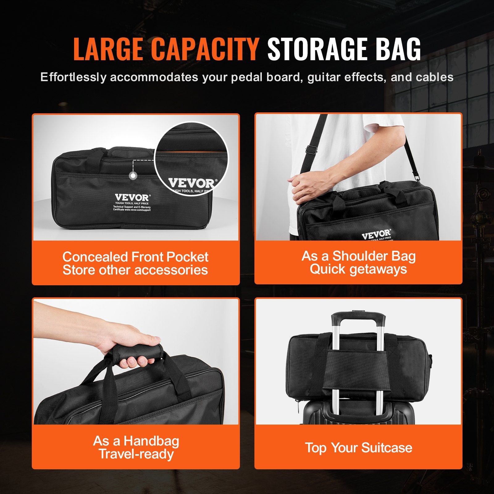 VEVOR Guitar Pedal Board, 15'' x 5.7'', Aluminum Alloy 0.8 lbs Super Light Guitar Effects PedalBoard with Carry Bag High Quality Velcro Fixed Strap Shoulder Strap, Accommodate 4-6 Guitar Pedals, Small 6