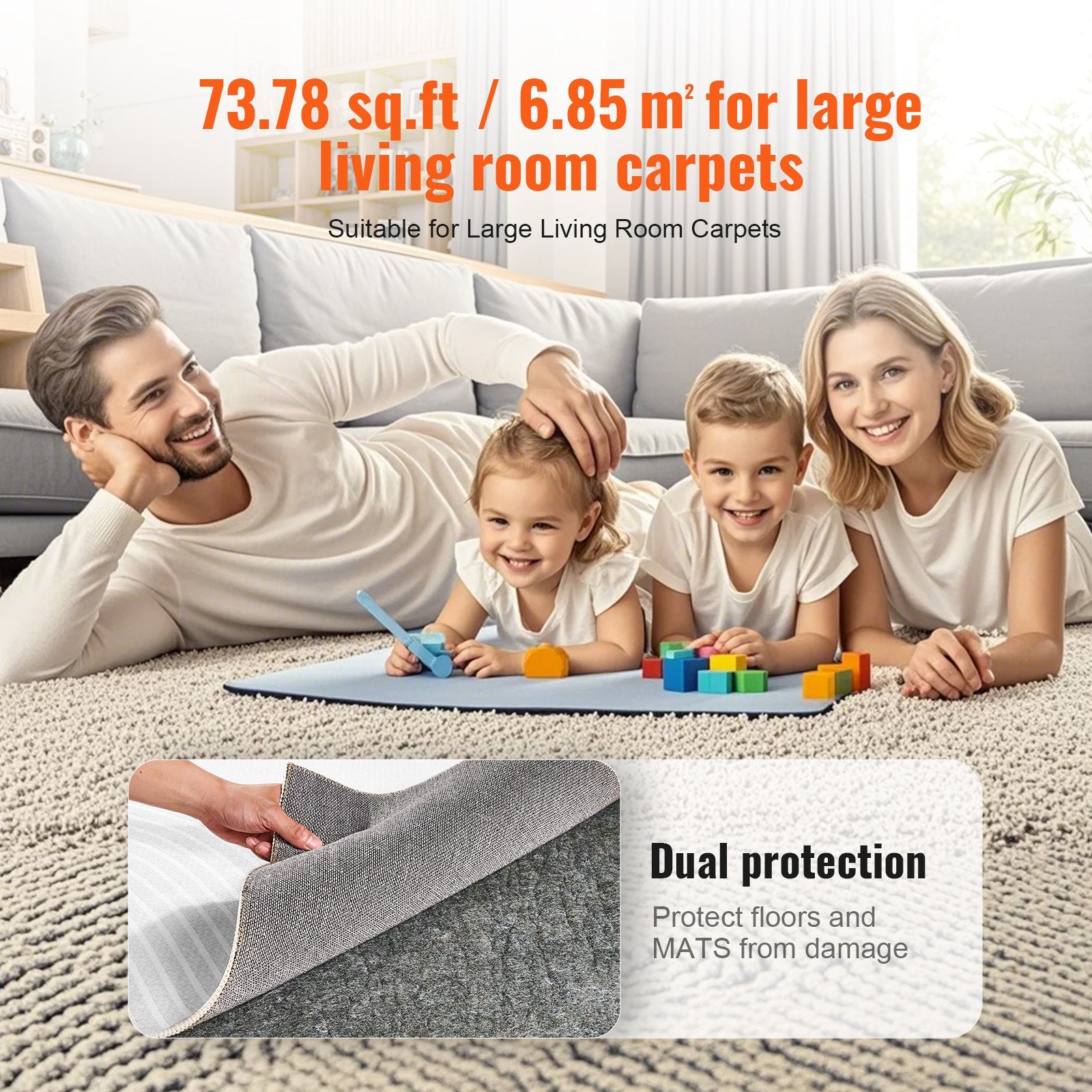 VEVOR Rug Pad Gripper 8' x 10' Protective Carpet Pad 0.24" Thick for All Floors 6