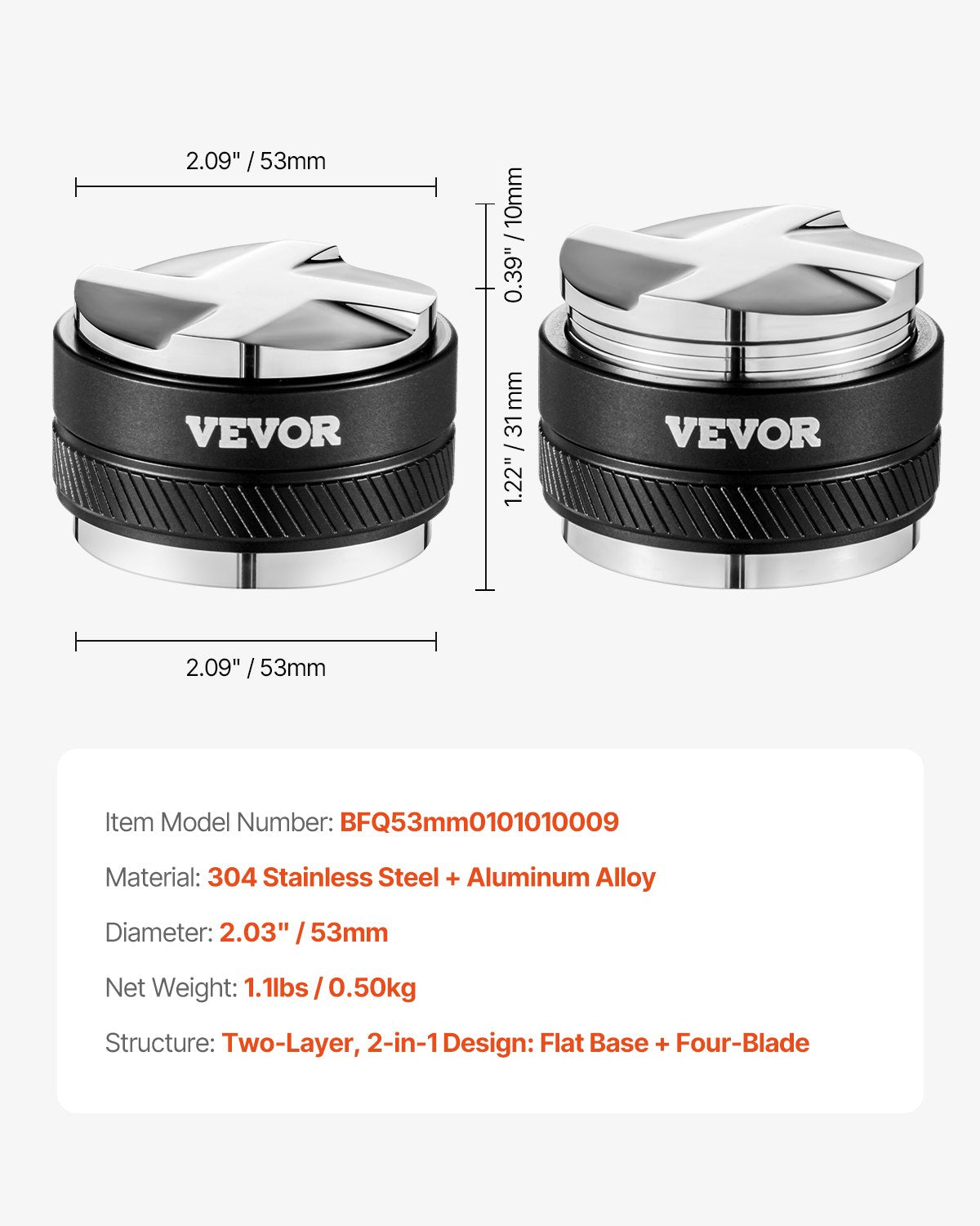 VEVOR 53mm Coffee Distributor 2-in-1 Adjustable Espresso Distributor for Home 7