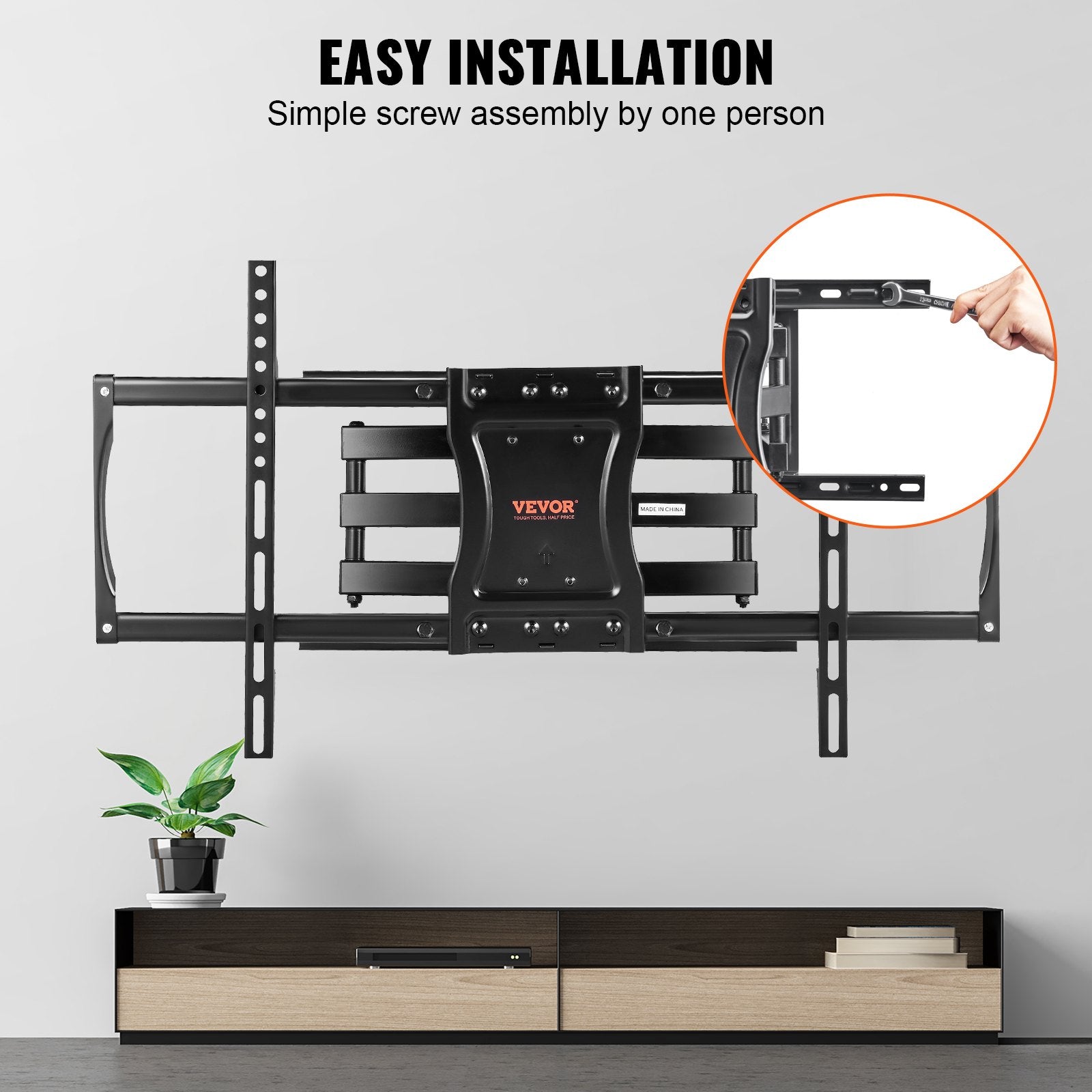 VEVOR Full Motion TV Mount Fits for Most 37-75 inch TVs, Swivel Tilt Horizontal Adjustment TV Wall Mount Bracket with 4 Articulating Arms, Max VESA 600x400mm, Holds up to 132 lbs 4