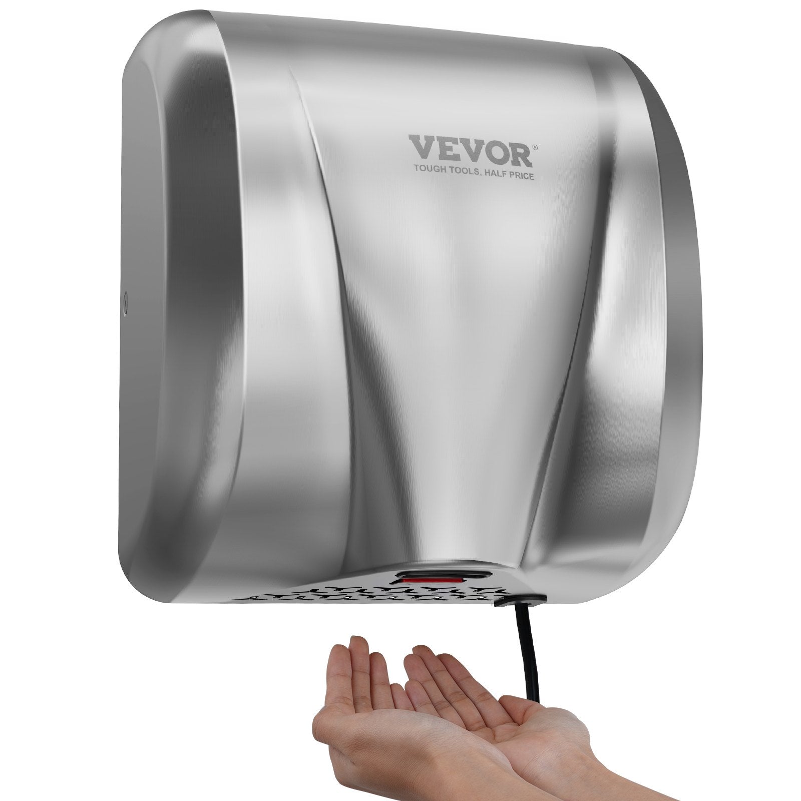 VEVOR Heavy Duty Commercial Hand Dryer, 1800W Automatic High Speed Stainless Steel Warm Wind Hand Blower, 220V-240V Plug In/Hardwired Two Power Options, Compliant for Industry Business Restrooms 9