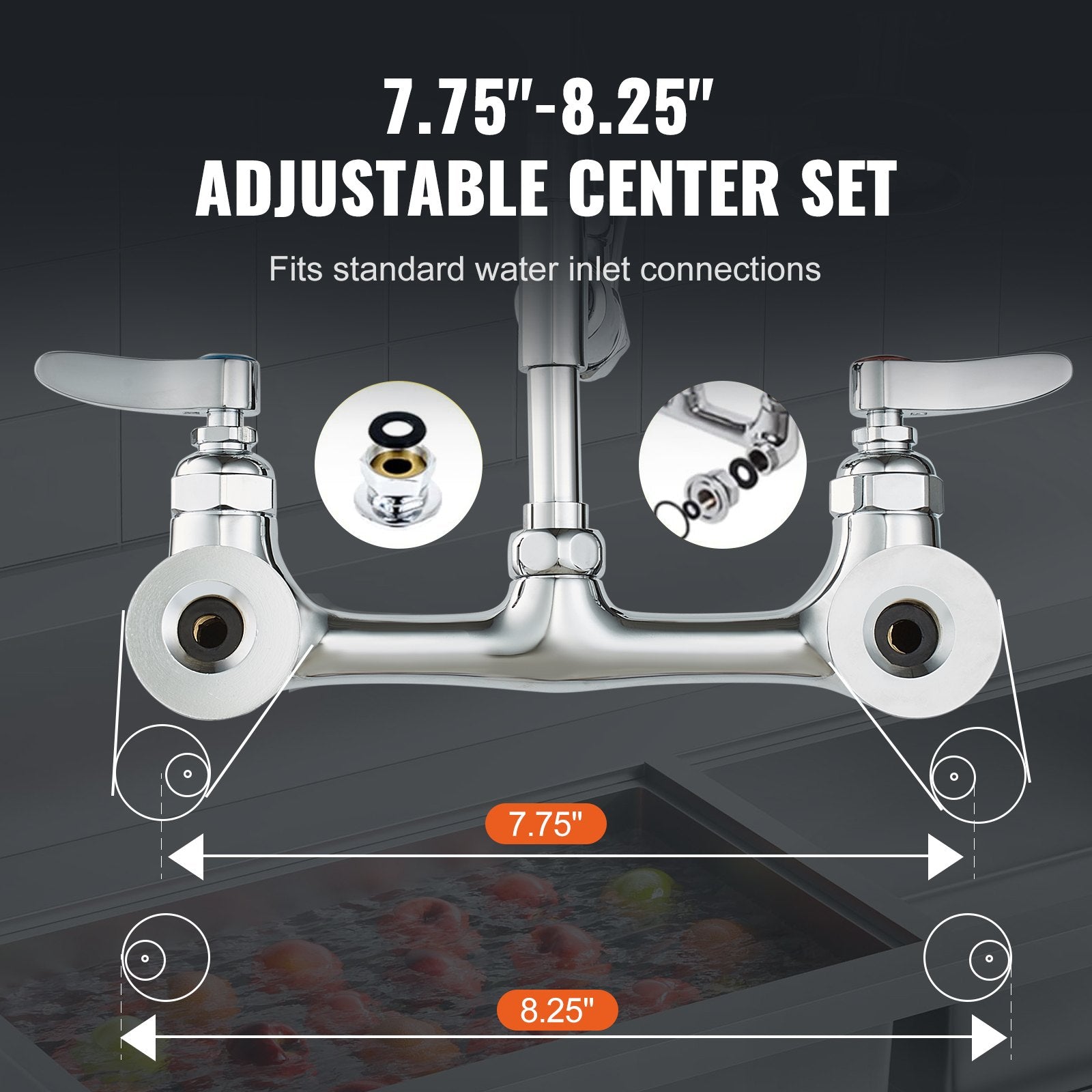 VEVOR Commercial Faucet with Pre-Rinse Sprayer, 47" Height, 8" Center, 12" Swing Spout, Wall Mount Kitchen Sink Faucet, Brass Constructed Device with Pull Down Spray, for 1/2/3 Compartment Sink 6