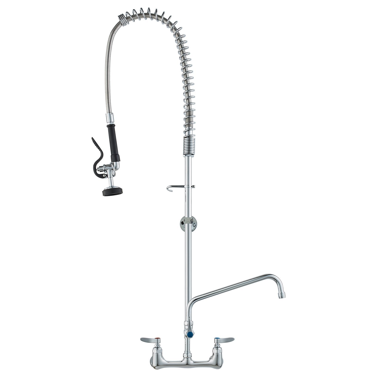 VEVOR Commercial Faucet with Pre-Rinse Sprayer, 47" Height, 8" Center, 12" Swing Spout, Wall Mount Kitchen Sink Faucet, Brass Constructed Device with Pull Down Spray, for 1/2/3 Compartment Sink 10