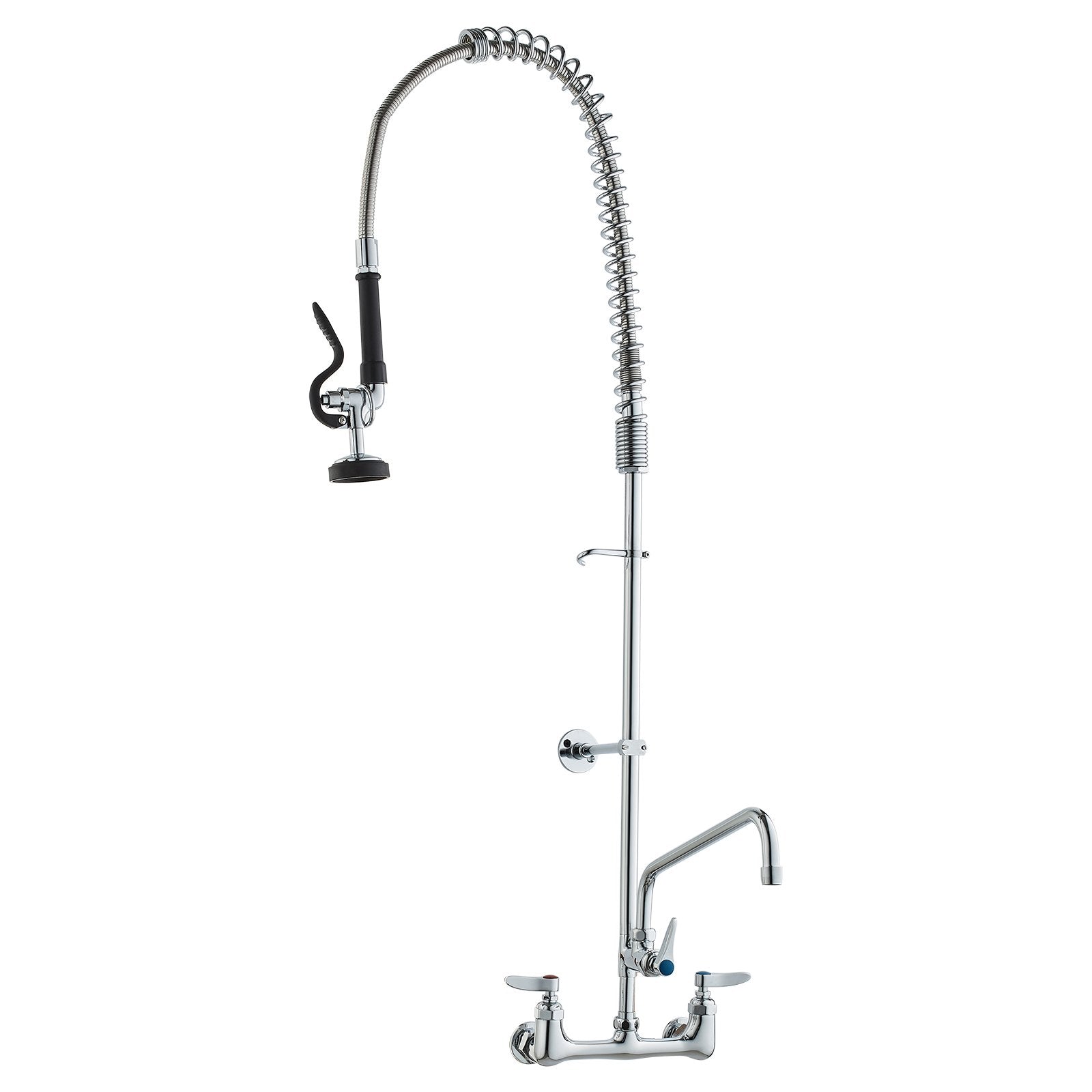 VEVOR Commercial Faucet with Pre-Rinse Sprayer, 47" Height, 8" Center, 12" Swing Spout, Wall Mount Kitchen Sink Faucet, Brass Constructed Device with Pull Down Spray, for 1/2/3 Compartment Sink 11