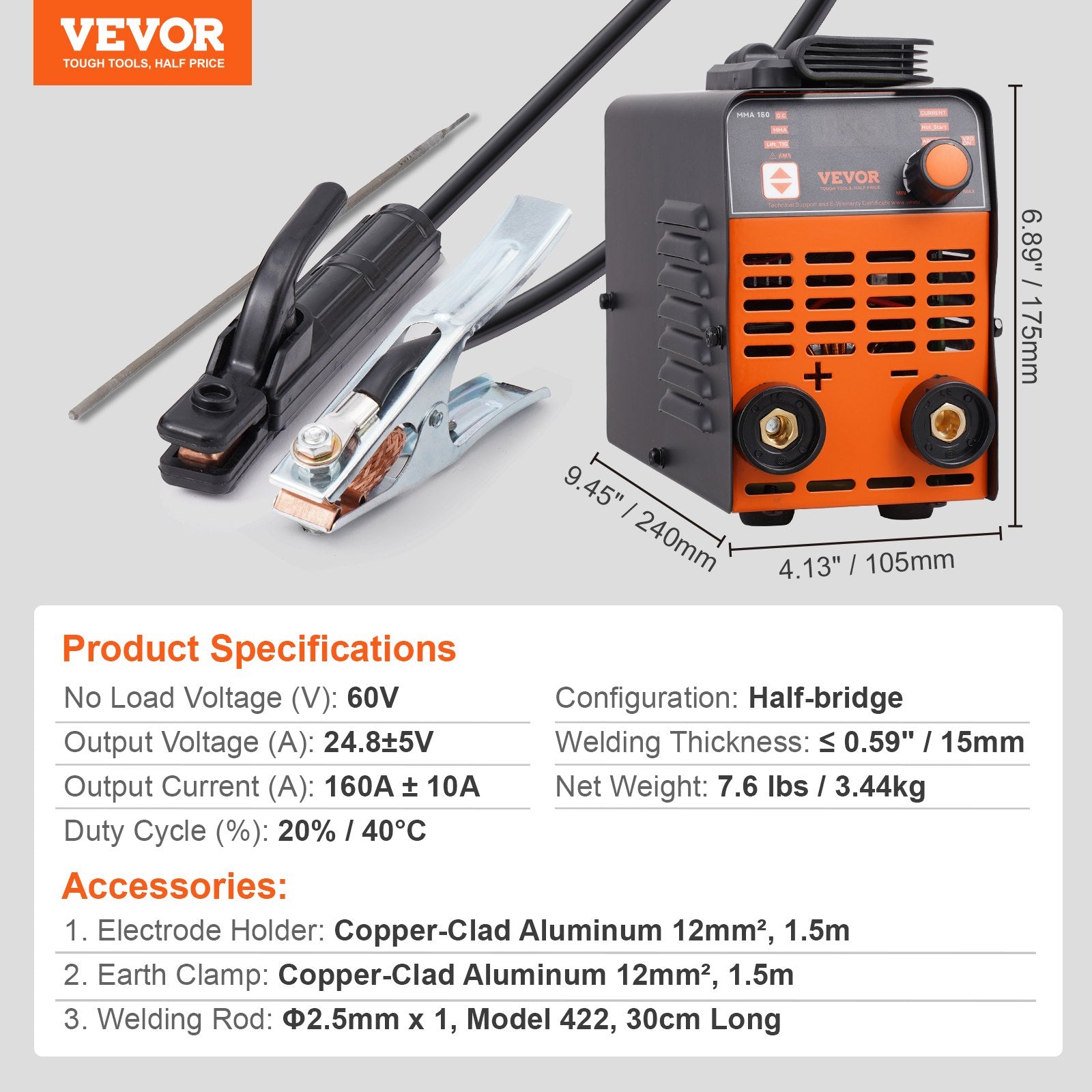 VEVOR ARC Stick Welder 220V 120A 2-in-1 Lift TIG Welding Machine Hot Start 7