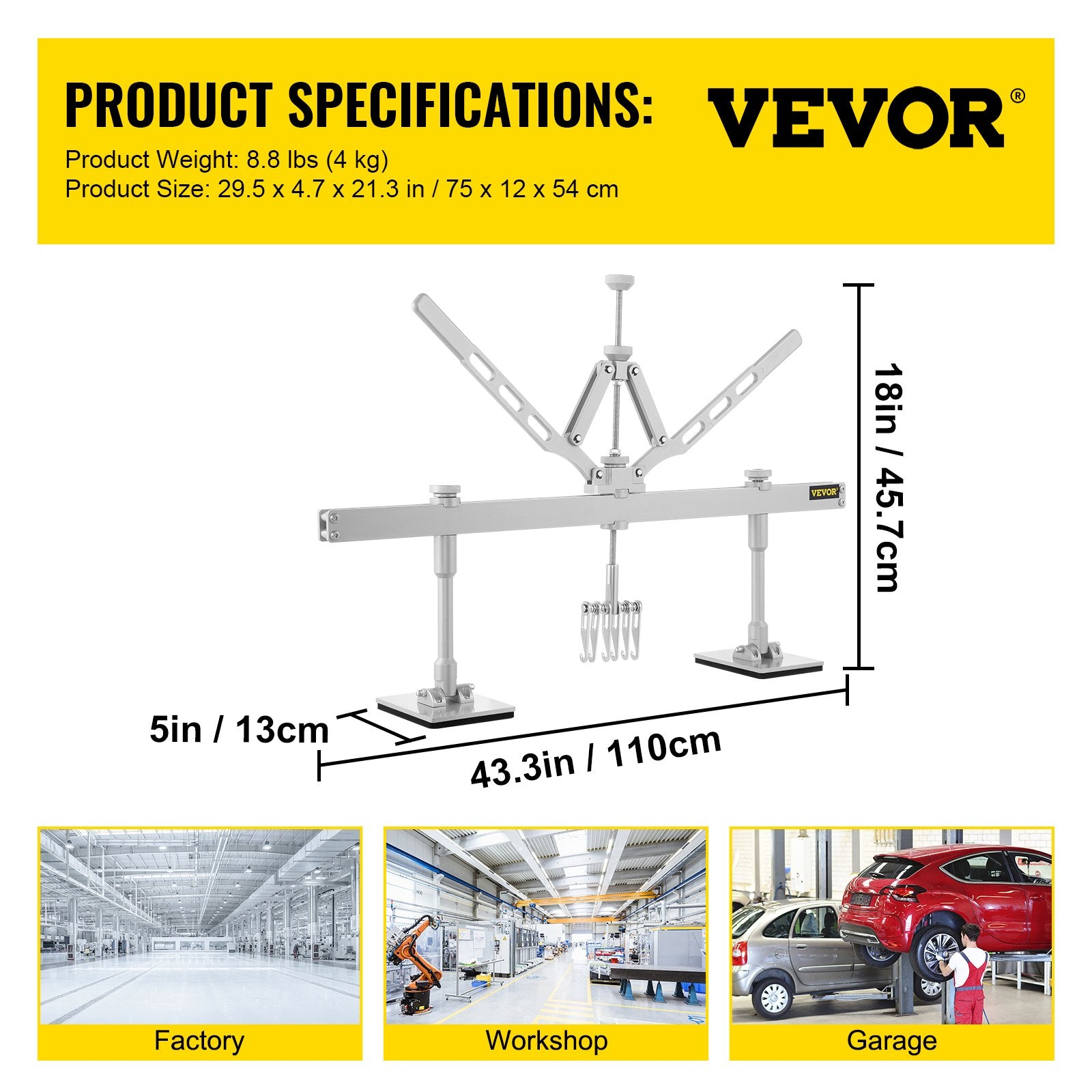 VEVOR Dent Pull Lever Bar Kit Fit for Both Aluminum and Steel Dent Pulling (43INCH/1100MM) 7