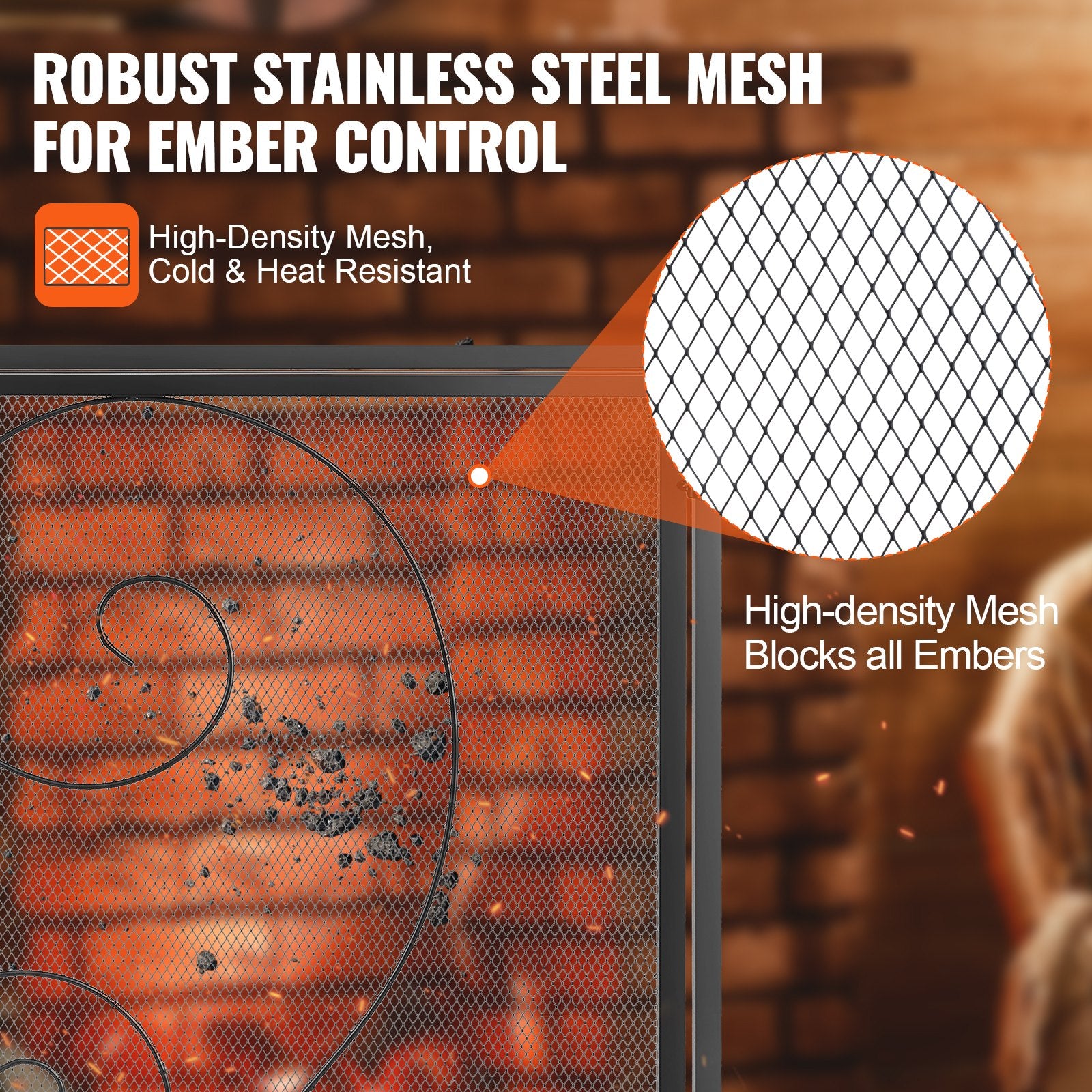 VEVOR 990x802MM Fireplace Screen 2-Panel Iron Mesh Spark Guard Vintage Black 4