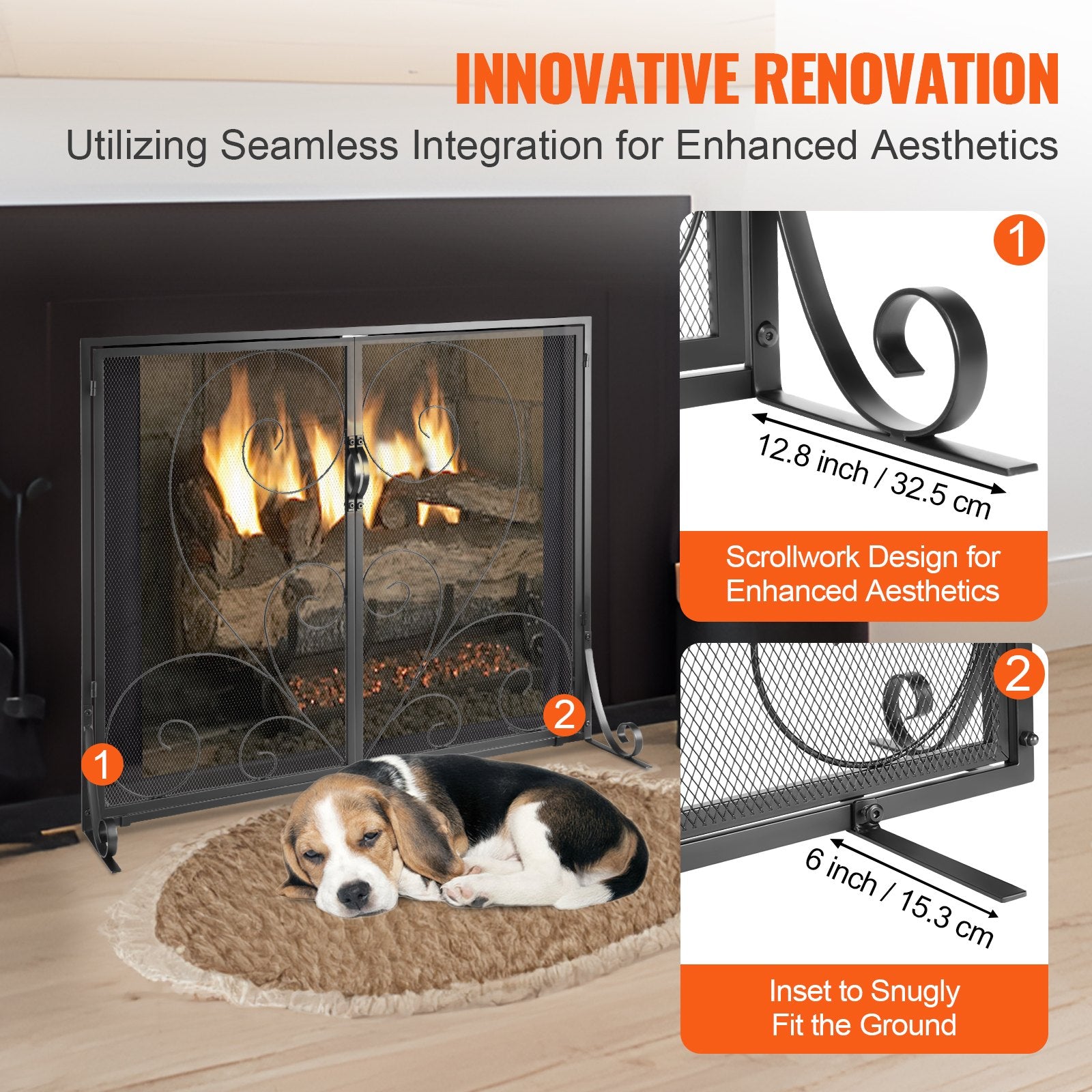 VEVOR 990x802MM Fireplace Screen 2-Panel Iron Mesh Spark Guard Vintage Black 5