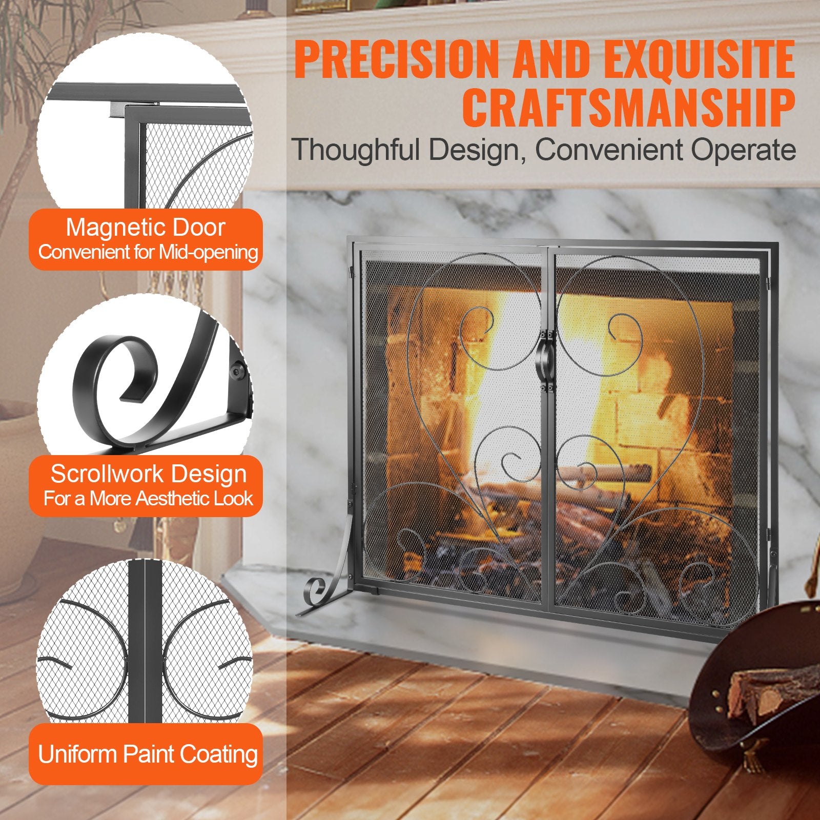 VEVOR 990x802MM Fireplace Screen 2-Panel Iron Mesh Spark Guard Vintage Black 6