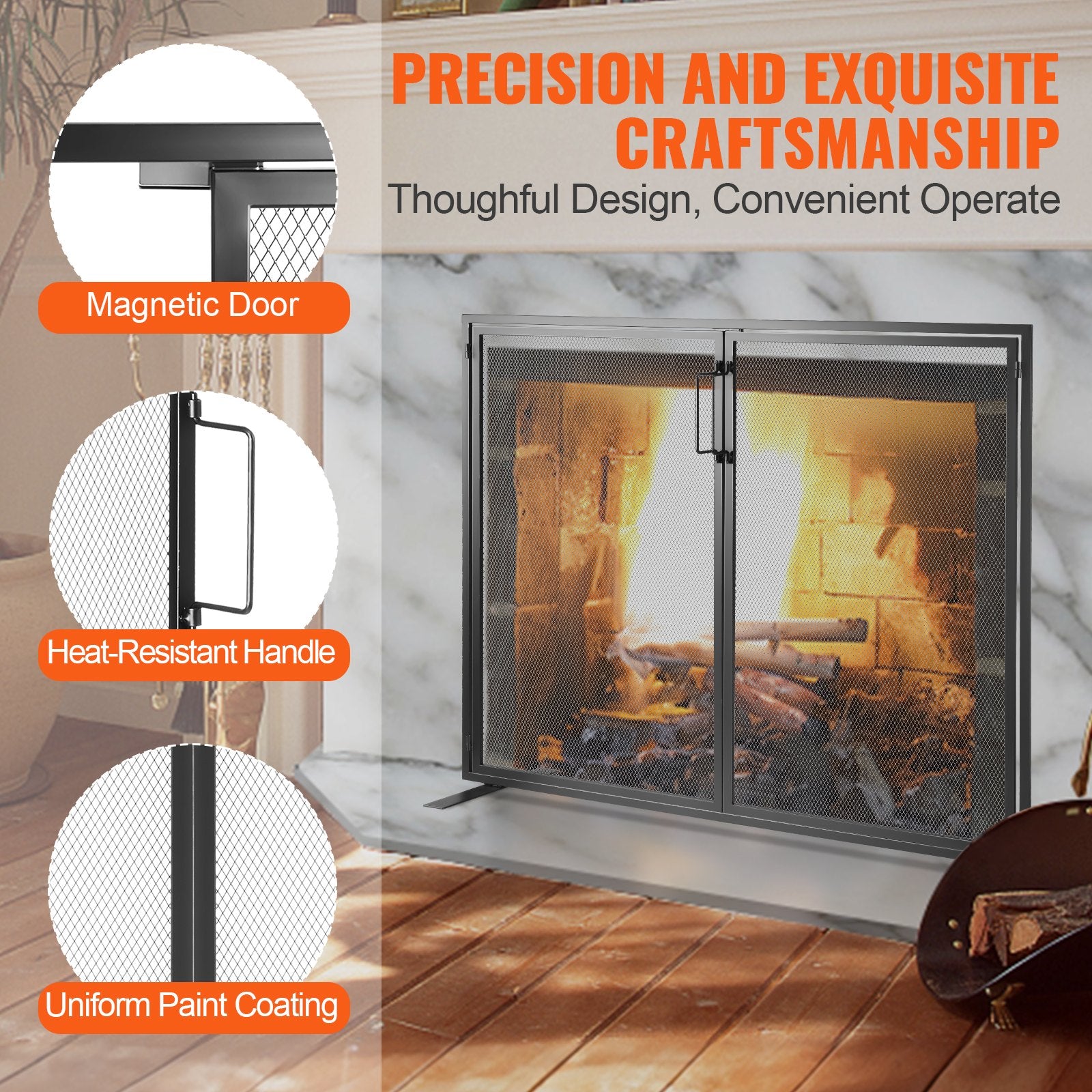 VEVOR Fireplace Screen 1 Panel with Door, Sturdy Iron Mesh Fireplace Screen, 990(L) x780(H)MM Spark Guard Cover, Simple Installation, Free Standing Fire Fence Grate for Living Room Home Decor Modern 6