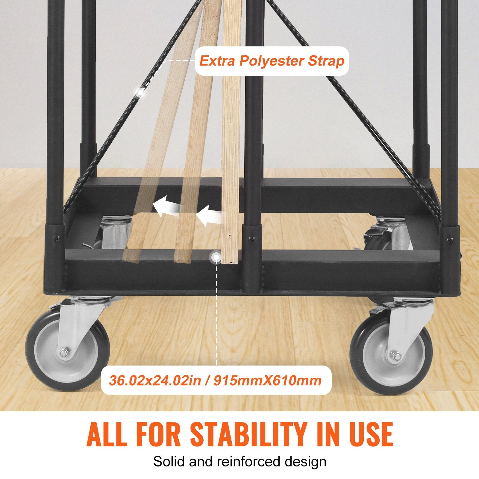 VEVOR Drywall Cart, 1500 LBS Panel Dolly Cart with 36.02" x 24.02" Deck and 5" Swivel Wheels, Heavy-Duty Drywall Sheet Cart, Handling Wall Panel, Sheetrock, Lumber, for Garage, Home, Warehouse 3