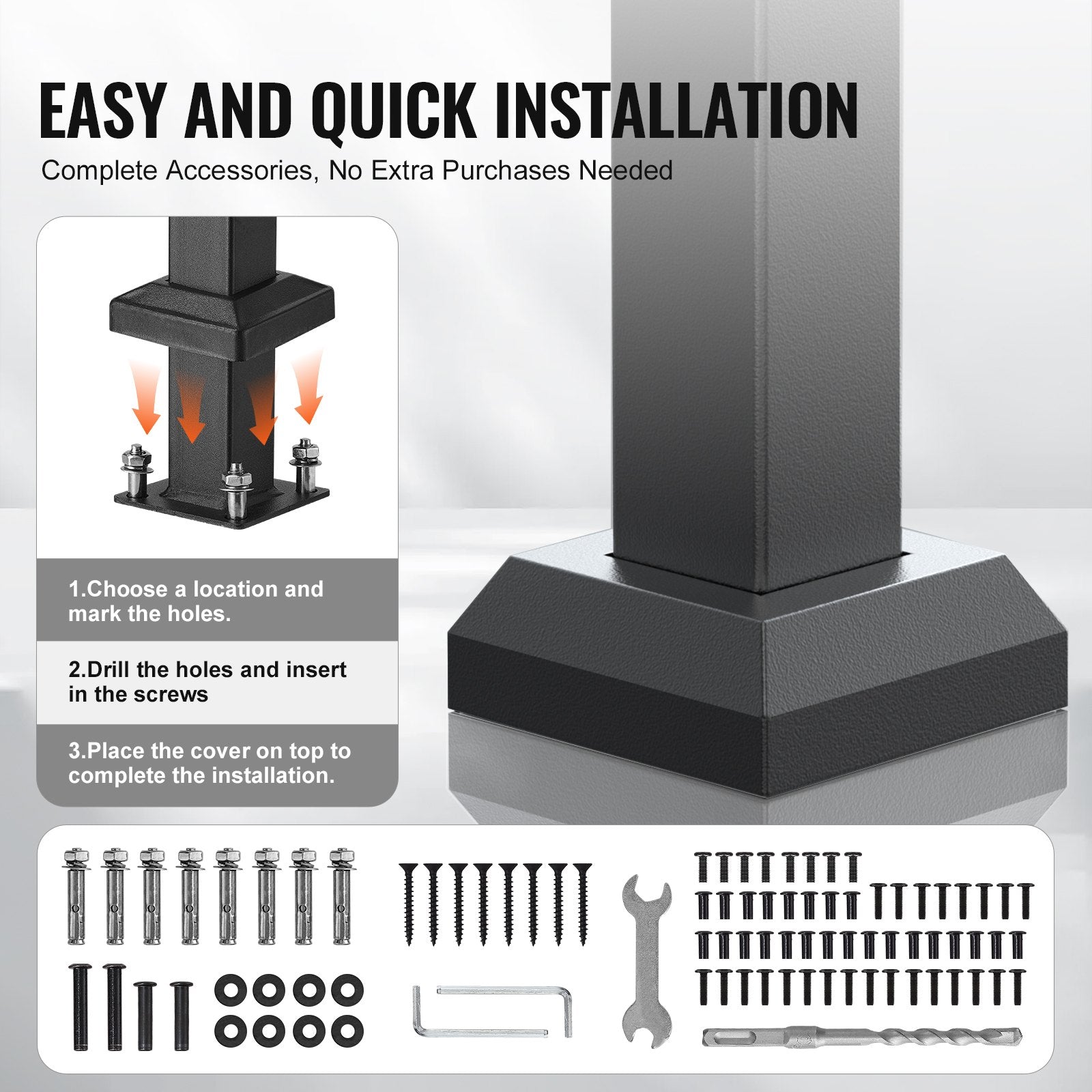 VEVOR Handrails for Outdoor Steps, 5 Step Stair Hand Rail Kit, Transitional Carbon Steel Railings with Installation Kit, Stair Rails for Seniors, Concrete Steps & Porch & Deck, Black Retro Arch 4